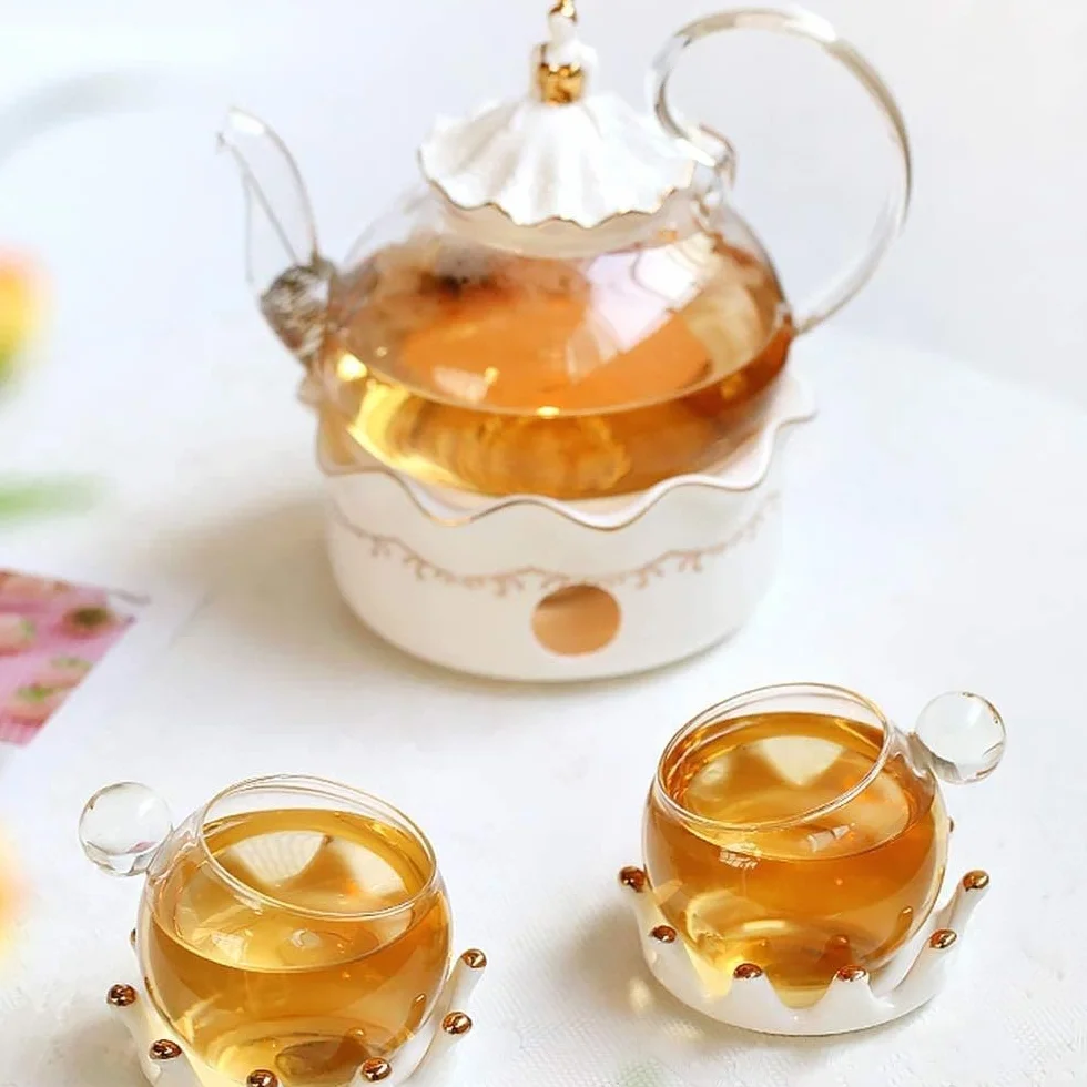Serwis Do Kawy Na Przyjęcie Zestaw Herbaty Czajniczek Owocowy Z Podgrzewacz Do Świec Filiżanka Spodki Taca Europejska Popołudniowa Herbata Porcelanowa Kwiatowa Filiżanek Domu Popołudniowa