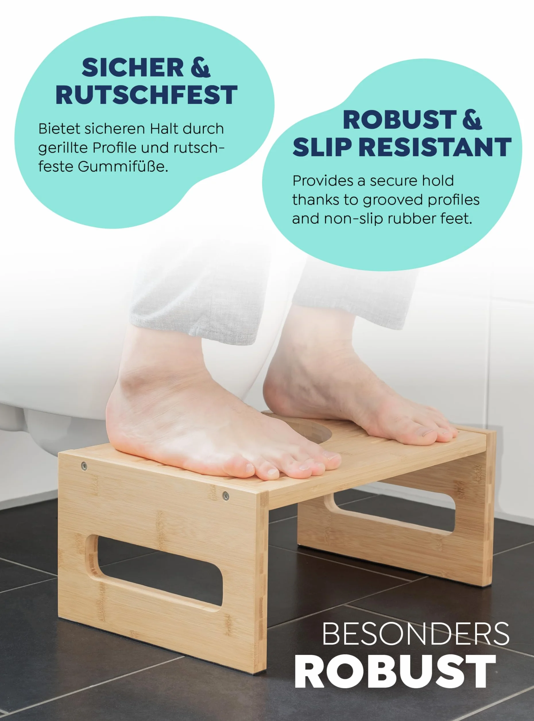 Rubberneck Taboret Toaletowy Bamboo Naturalne Krzesło Kucanie Zdrowie Jelita Antypoślizgowy