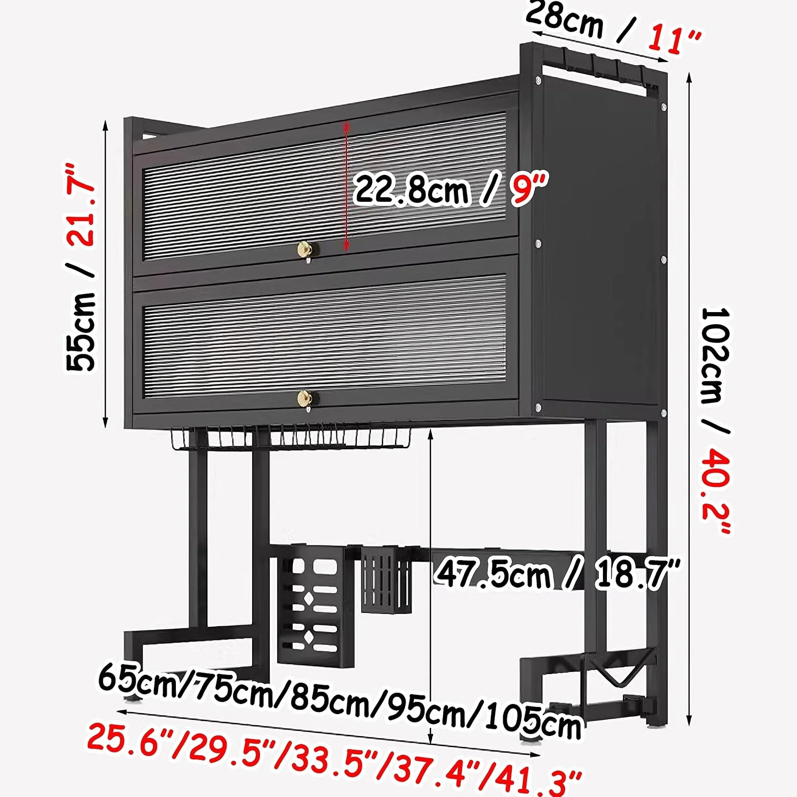 3 Poziomy Suszarka do Naczyń do Zlewu z Akrylowymi Drzwiczkami i Przyssawkami Duża Ociekacz do Naczyń Stal Węglowa Organizer do Zlewu Kuchennego(Black,75 * 28 * 102cm)