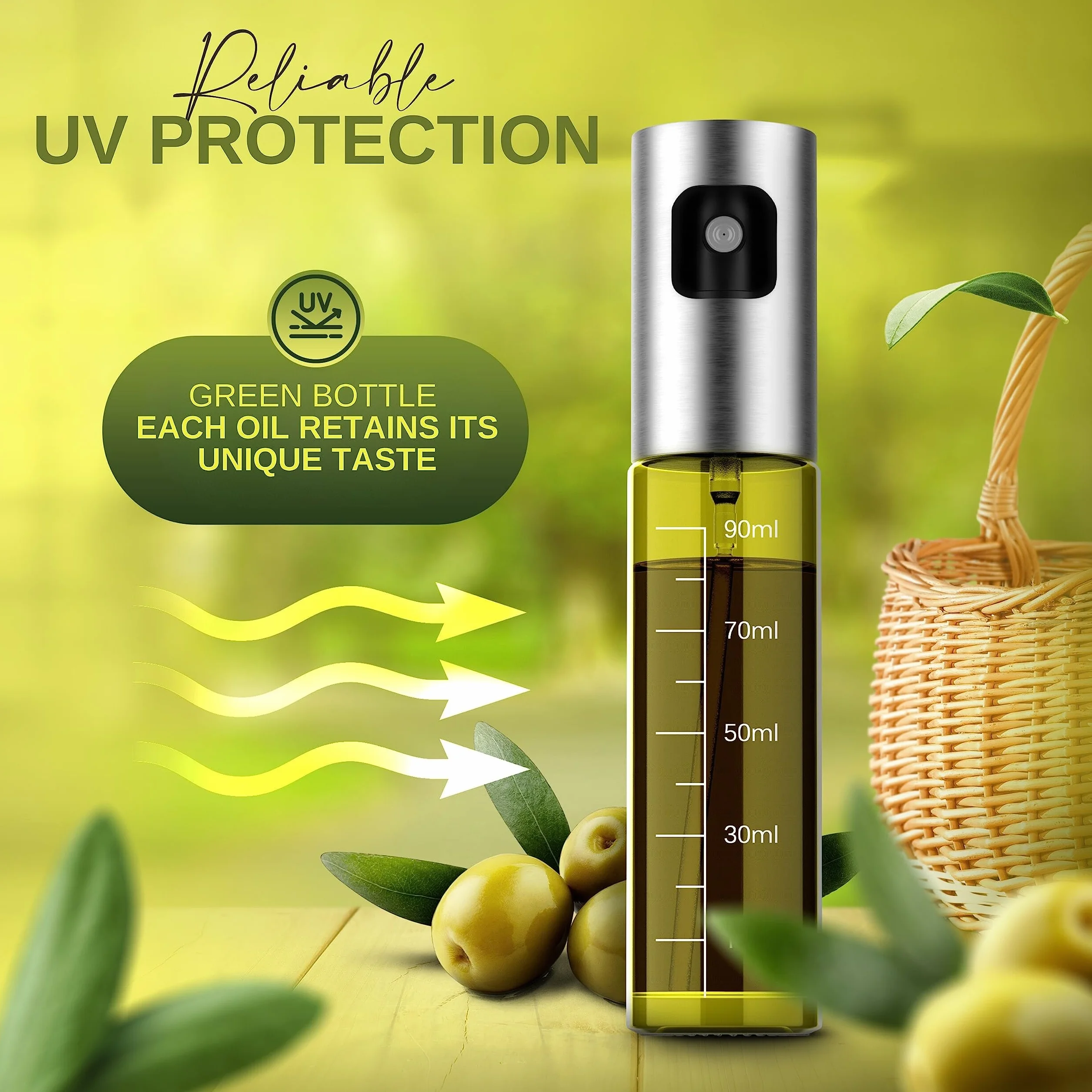 Leisure Life® | NOWOŚĆ | Rozpylacz do oleju | Wzmocniona obudowa ze stali nierdzewnej | Szkło chroniące przed UV | 100% wolny od BPA | 100 ml rozpylacz do oliwy z oliwek i zdrowego gotowania