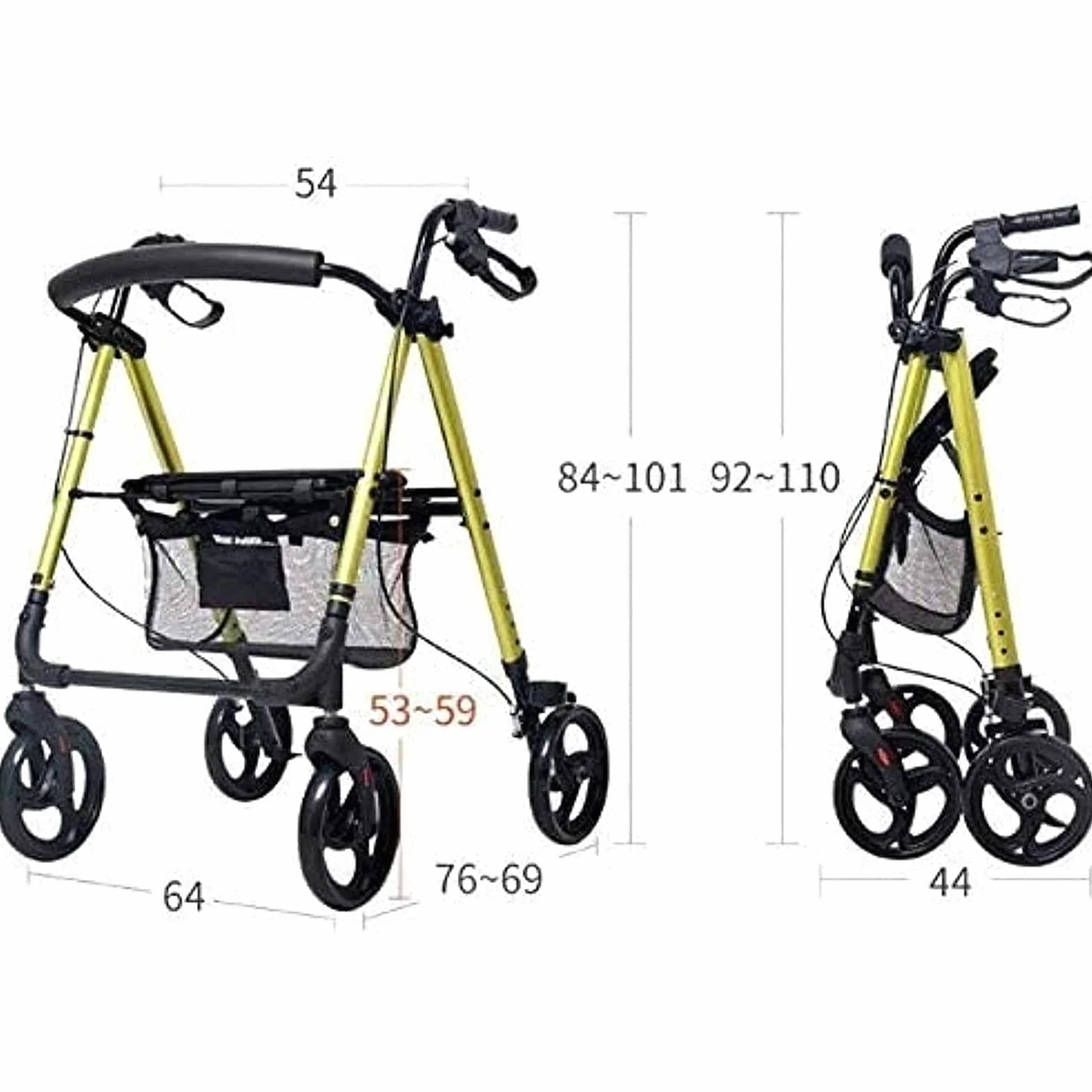 Rollator Walker Pomoce do poruszania się Wózek na zakupy Walker Lekka rama do chodzenia Mobilność Składany z siedziskiem i torbą 4 koła dla osób starszych Podwójny komfort The New