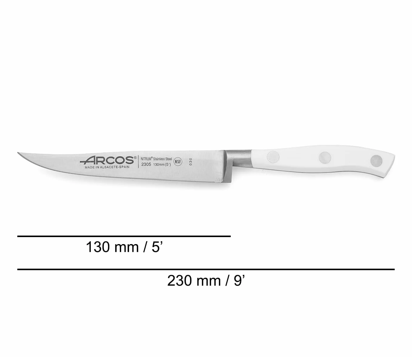 Arcos seria 230524 Riviera Blanc-stek nóż - ostrze nitrm kute stal nierdzewna 130 mm (5,12 cala) - uchwyt polioksymetylen (pom) biały kolor, 18/8