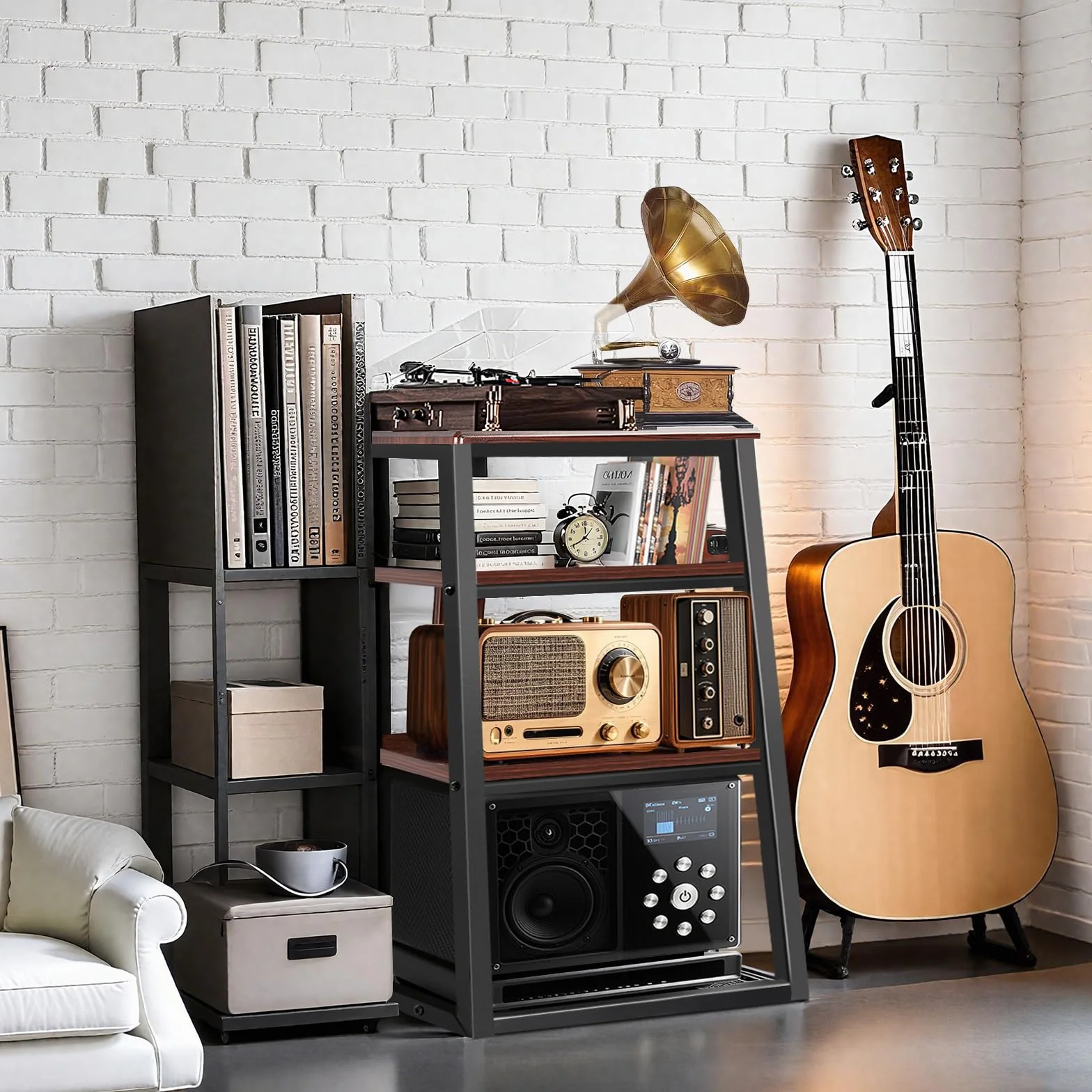 OUUTMEE stojak HiFi AV Rack 4 warstwy 61x53,5x78,5 cm antyczny kolor
