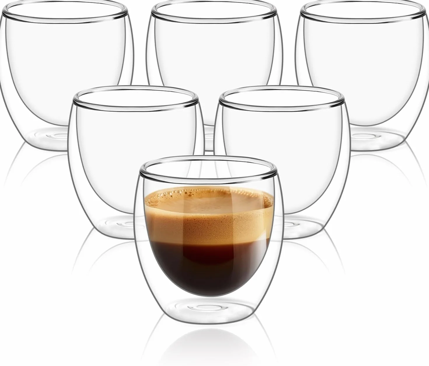 Dwuścienne szklanki termiczne do espresso, 6-częściowy zestaw podwójnych ścianek, podwójne szklanki do cappuccino, 80 ml, do latte, Iced Americano, mleko