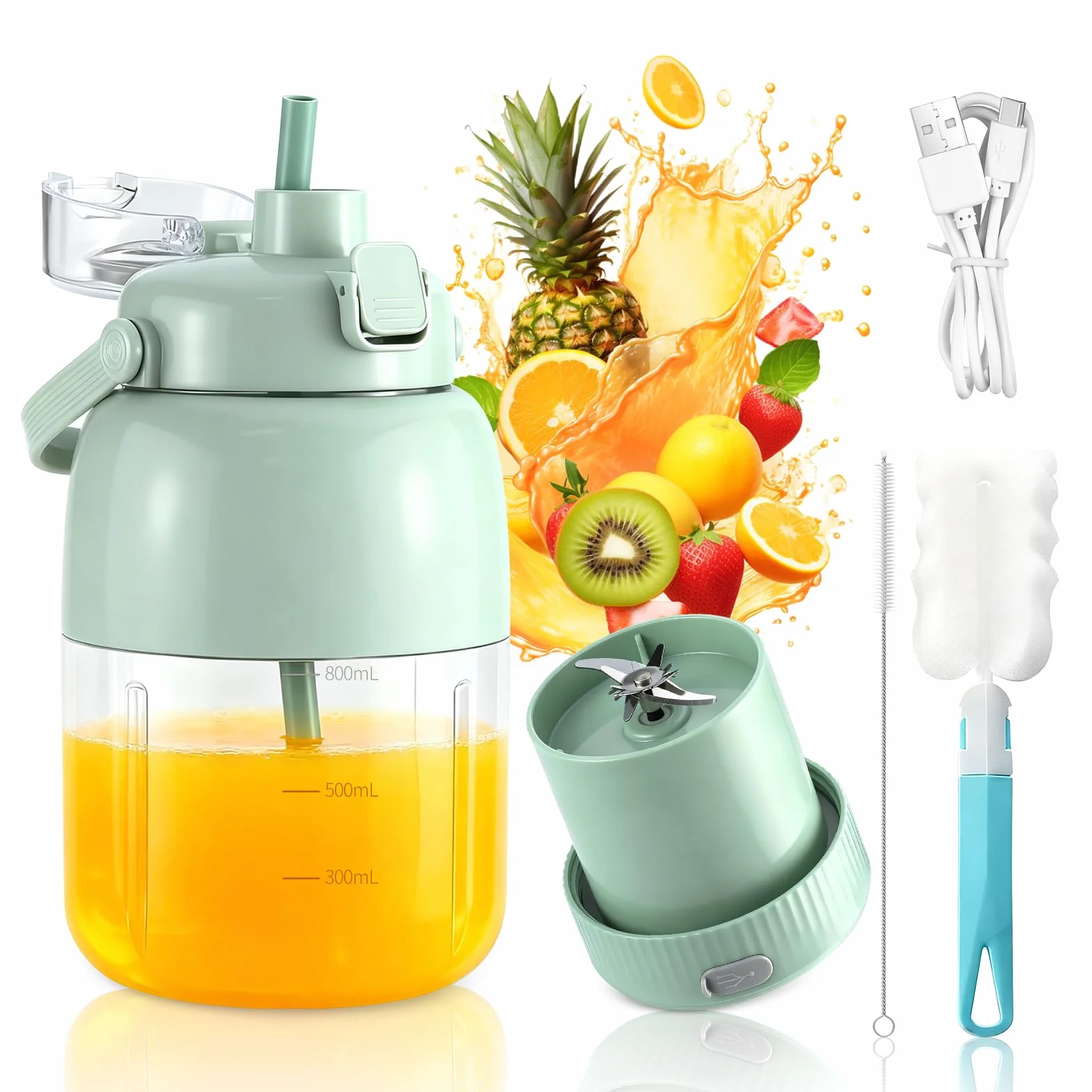 800ml Przenośny blender sokowirówka, Elektryczna wyciskarka do cytrusów & Smoothie Maker na wynos, Butelka na świeży sok, Wolny od BPA, Łatwy w czyszczeniu, dla zdrowia