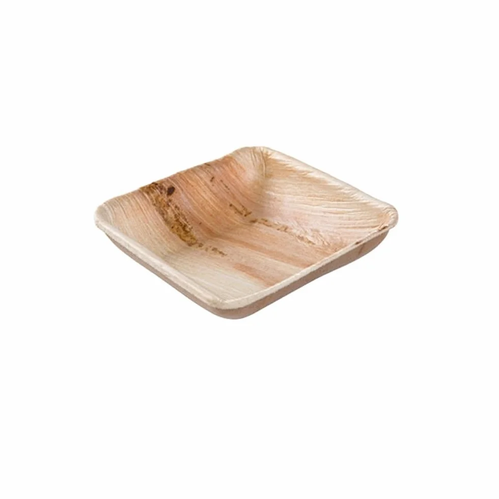 GREENBOX Palmware - zestaw miseczek na przekąski, 25 jednorazowych miseczek ekologicznych, kwadratowych, 80 ml, 8 x 8 cm, naczynia imprezowe, nadające się do kompostowania i biodegradowalne, liście