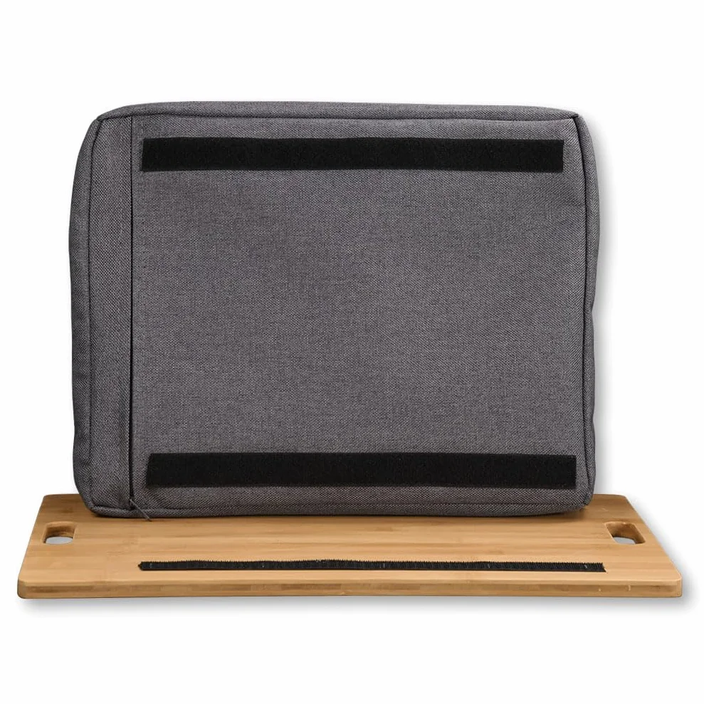 Kesper | Taca na kolano, materiał: bambus, tkanina, wymiary: 45 x 31 cm/wysokość: 8 cm, kolor: brązowy, szary | 77622
