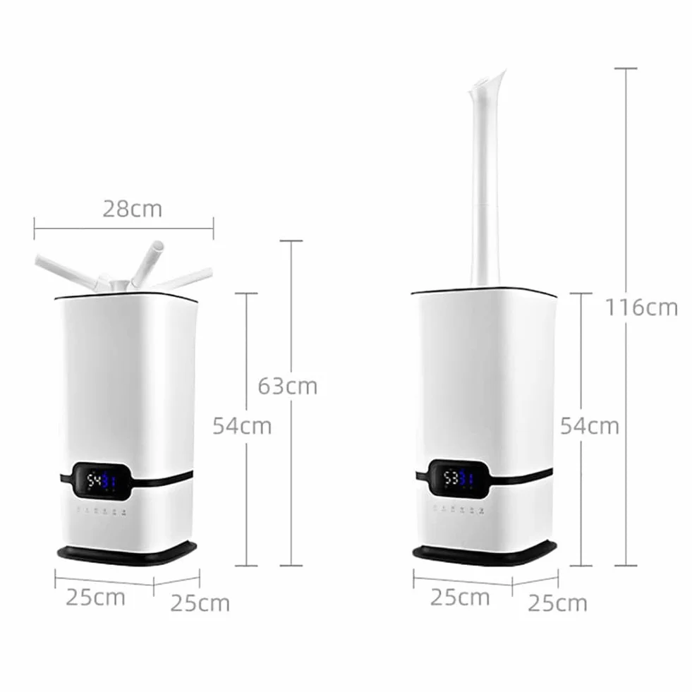 16L Industrial Humidifier for Large Rooms, Whole House Mist Maker z pilotem i timerem, 3 Atomizery, czujnik samochodowy, przenośny wózek, cicha obsługa do warsztatu biurowego, biały