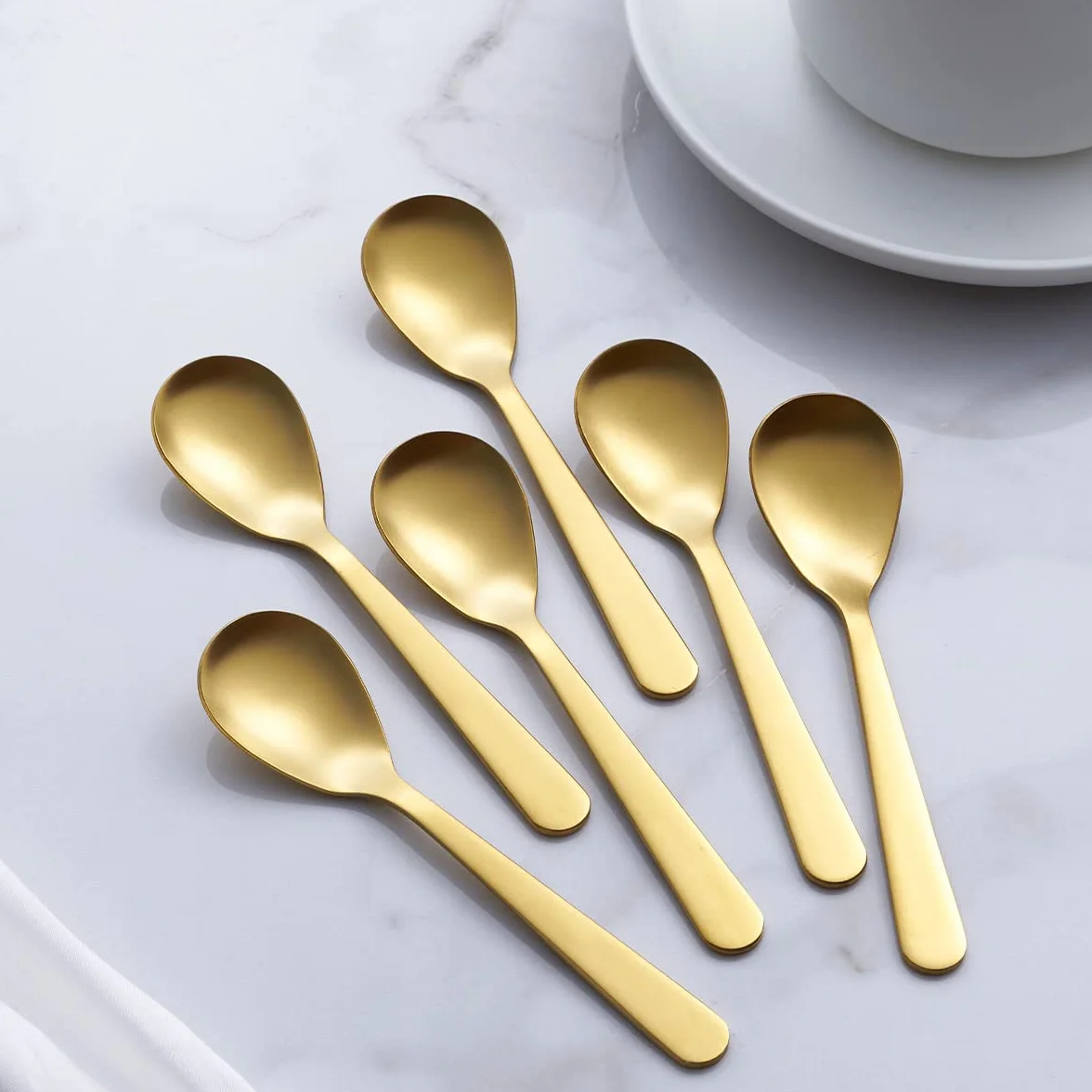 Matowe złote łyżki do espresso Demitasse, łyżeczki do kawy ze stali nierdzewnej, satynowe wykończenie, mini łyżeczki do herbaty, łyżki do cukru, 11,9 cm, zestaw 6 sztuk