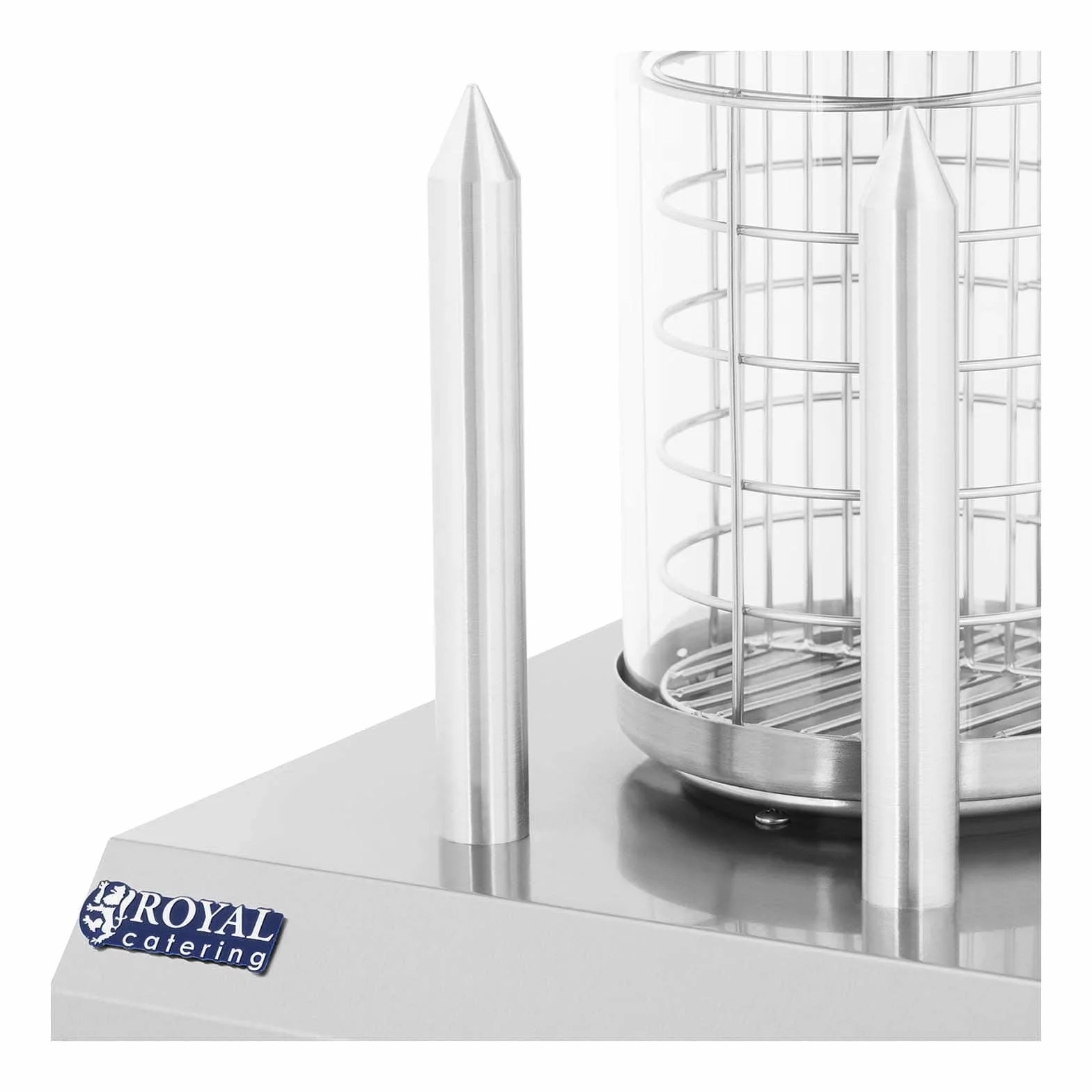 Royal Catering RCHW-350-2 szpikulce do hot Dog Maker Hot Dog Maker 2 (422 W, maks. 28 kiełbasek, 2 szpikulce grzewcze, temperatura do 97 °C, stal nierdzewna, szkło hartowane)