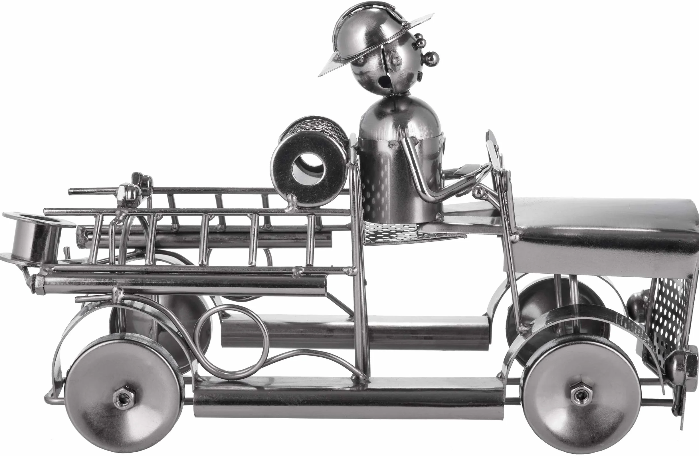 BRUBAKER Uchwyt na Butelkę Wina Wóz Strażacki - Wóz Strażacki Metalowa Rzeźba Stojak na Butelkę - 32 cm Metalowa Figura Prezent na Wino Dla Strażaków i Strażaczek - z Kartką z Życzeniami
