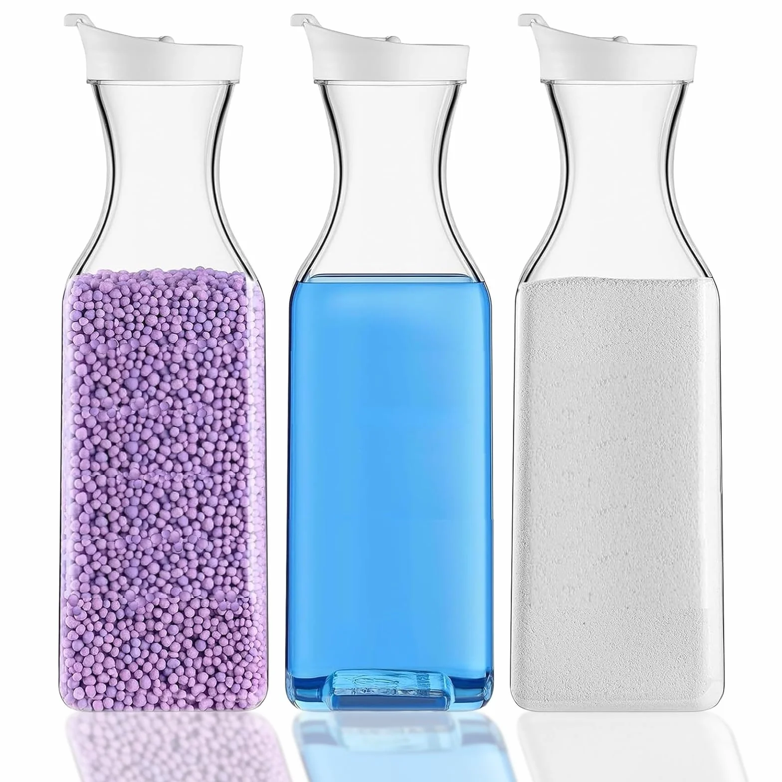 Pudełko do przechowywania środków piorących, 3 sztuki środków piorących, pojemnik na proszek do prania 1,5 l, do stosowania w detergentach, płynnych środkach piorących i perełkach zapachowych