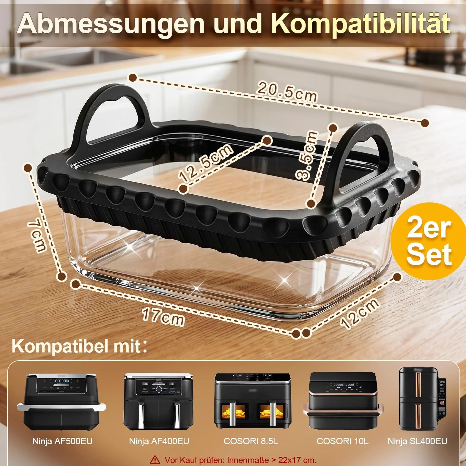 Taca ze szkła do Air Fryer, odporna na wysoką temperaturę, akcesoria do Air Fryer, szklana miska do Ninja AF500EU/AF400EU/SL400EU & COSORI 8,5L Frytkownica na gorące powietrze, nadaje się do mycia w