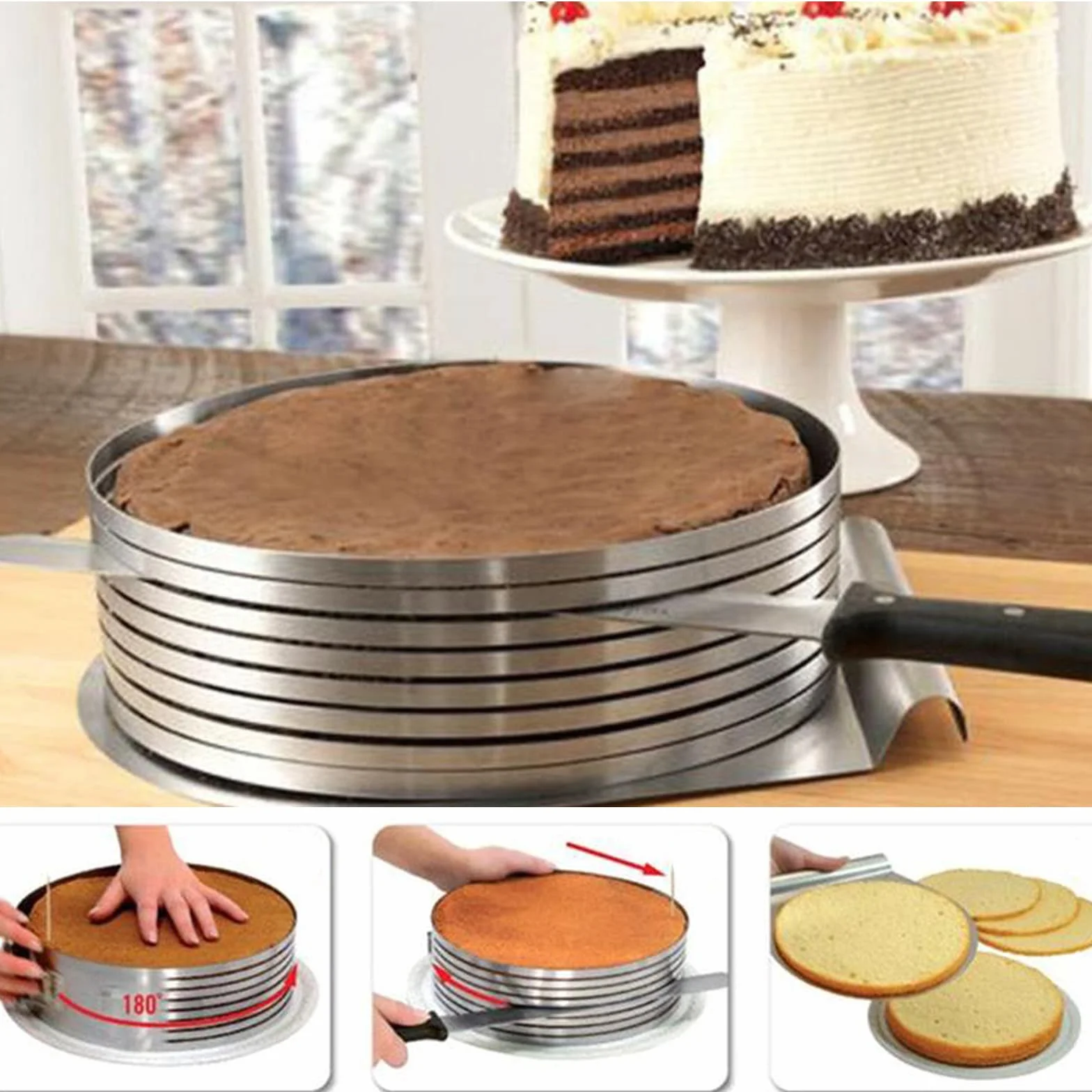 5 Sztuk okr?g?e krajarki do tortów zestaw z 1 no?em cukierniczym, 1 ?opatka do ciasta ze stali nierdzewnej i 1 ?opatka do ciasta, 15-20 cm/25-30 cm, regulowany pier?cie? na tort