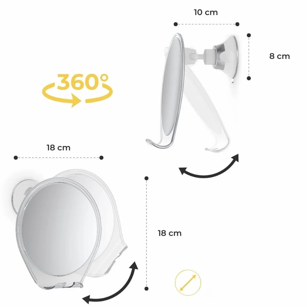 HONEYBULL Lustro Prysznicowe Fogless do Golenia - z Przyssawką, Uchwyt na Maszynkę do Golenia i Obrót 360° - Idealne do Łazienki, Bez Parowania, Łatwe w Montażu, Białe