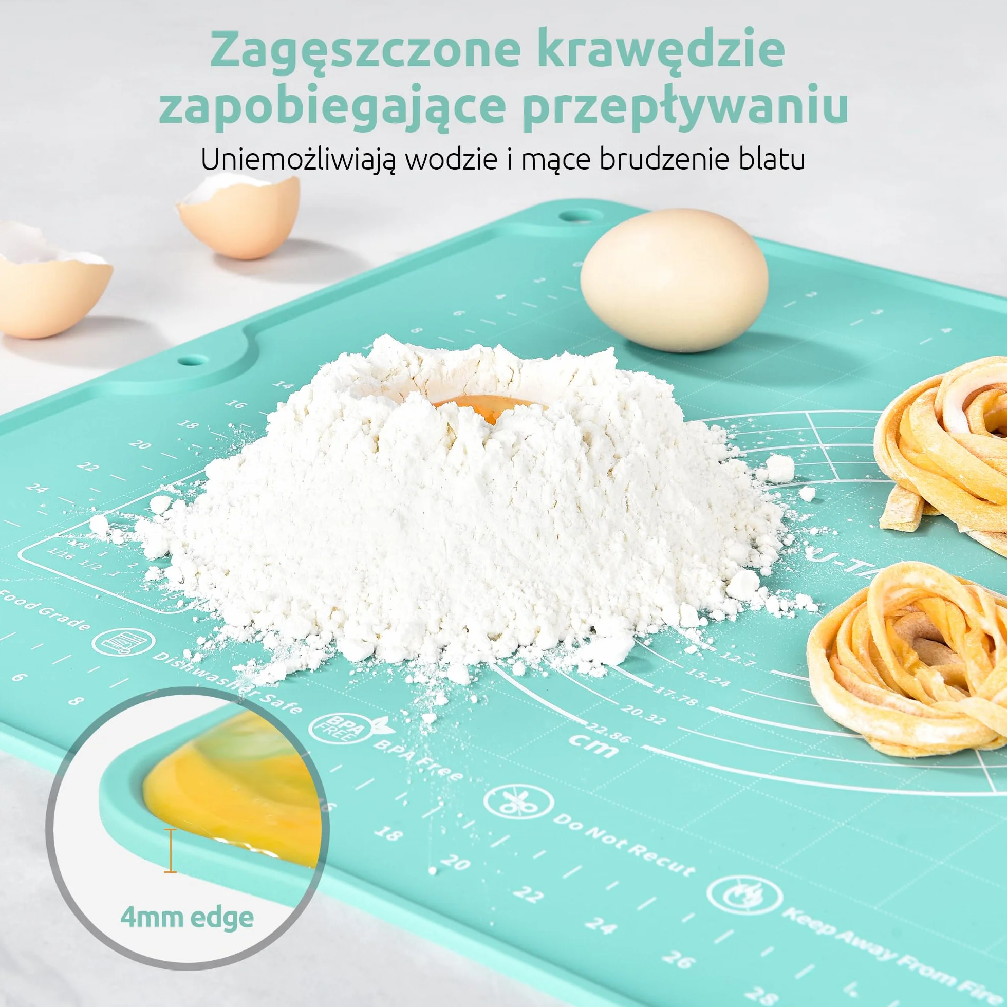 U-Taste Mata do Pieczenia z Płynnego Silikonu (40x50 cm, Cyraneczka) | Duża Nieprzywierająca Mata do Pieczenia, Wałkowania i Ugniatania Ciasta z Wymiarami do Ciasteczek i Pizzy