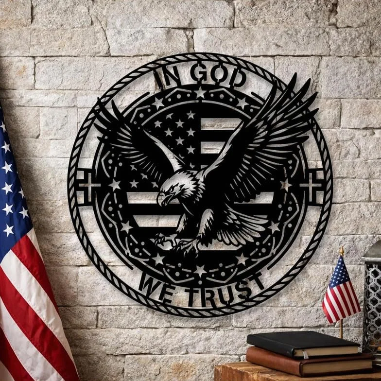 Metalowa dekoracja ścienna z czarnym orłem i flagą USA, metalowa chrześcijańska, patriotyczna dekoracja ścienna z orłem bielikiem, nowoczesna dekoracja ścienna z krzyżem do salonu, sypialni,