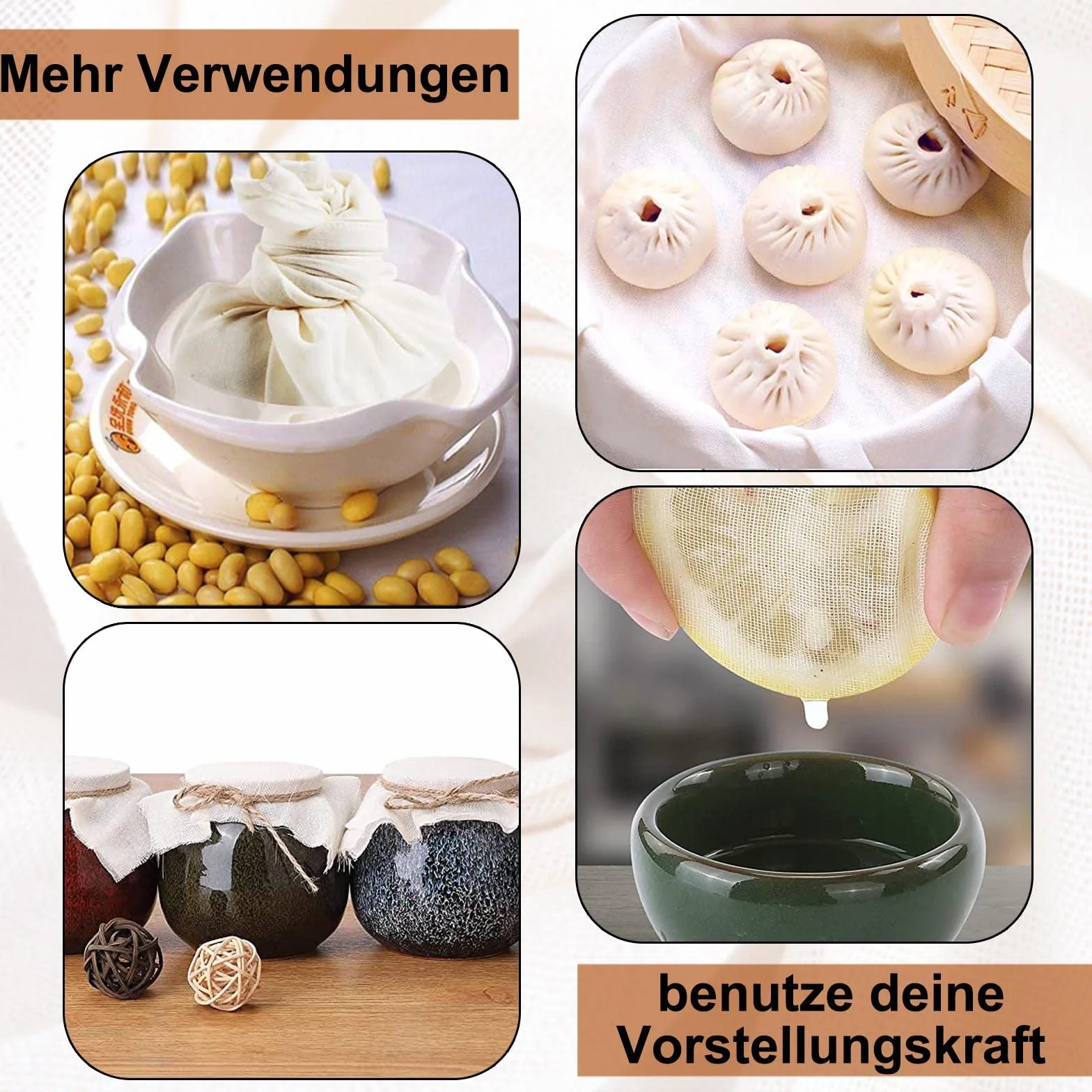 Zestaw 6 ściereczek, 100% bawełna, 50x50 cm siatka filtracyjna, ściereczka do sera do produkcji sera, ghee, żeli, jogurtu, tofu, parzone żywności, filtracja żywności