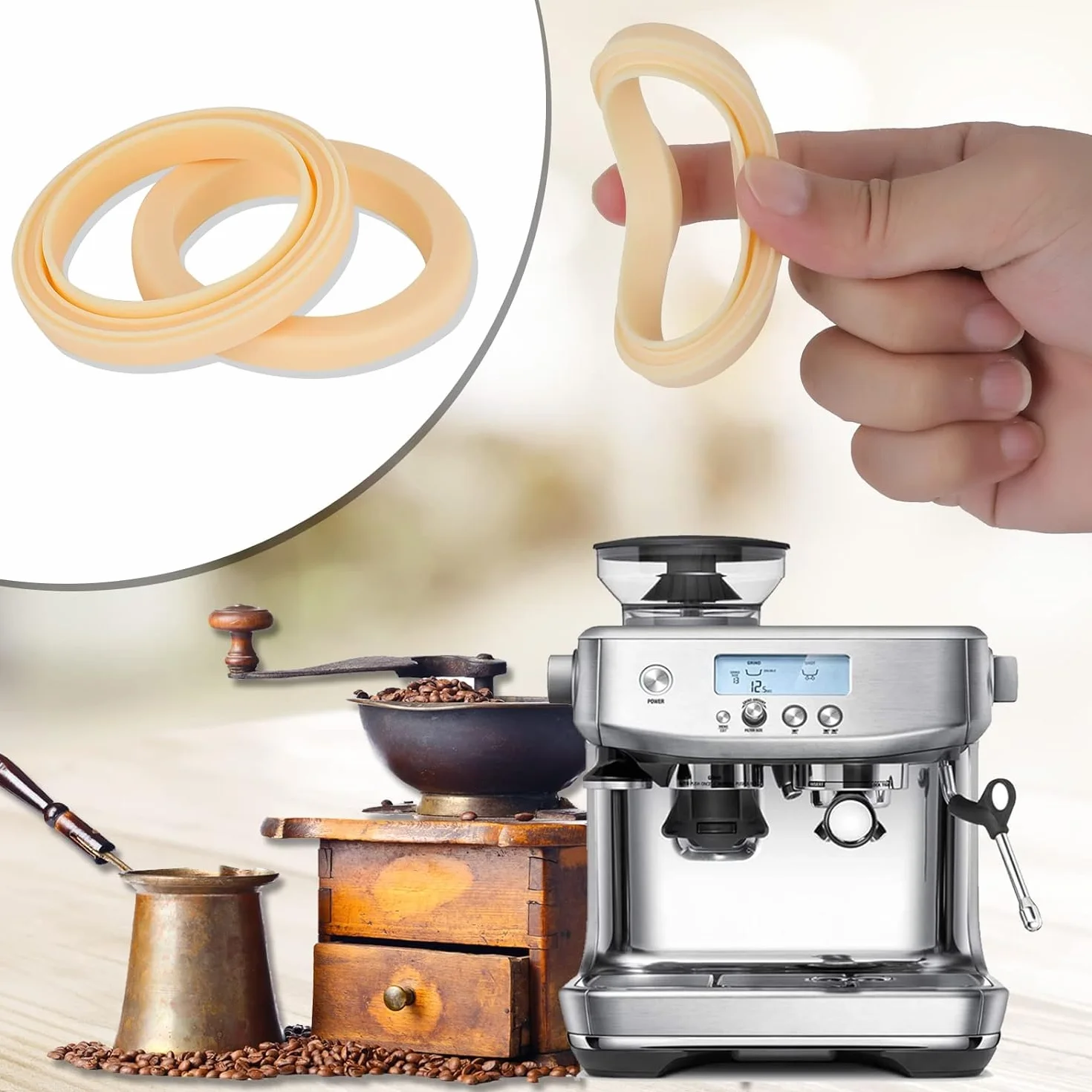 2 pierścienie uszczelniające, kompatybilne z Sage The Barista Express BES875UK SES875BKS SES875 SES875BTR2GUK1, uszczelka do ekspresów do espresso, materiał silikonowy o jakości spożywczej, 2
