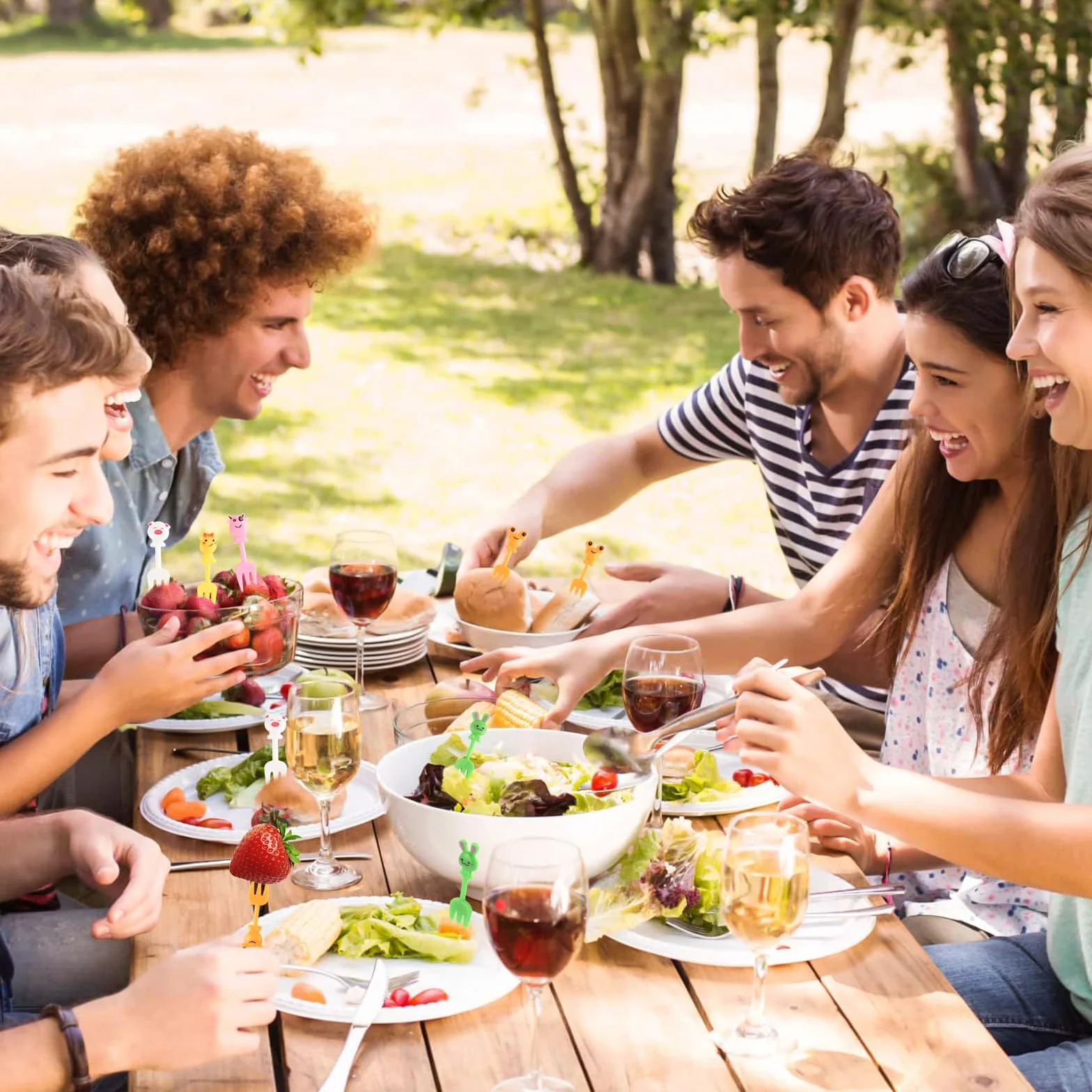 50 sztuk widelczyków do owoców z tworzywa sztucznego, 5 typologii, mini widelce do owoców dla dzieci, akcesoria Bento, wielokrotnego użytku, do pudełka na lunch