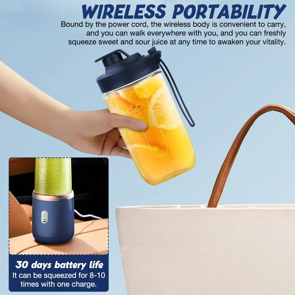 TGKYK Przenośny Blender 400ML Smoothie Mikser z filiżankami i 6 ostrzami do koktajli, soków
