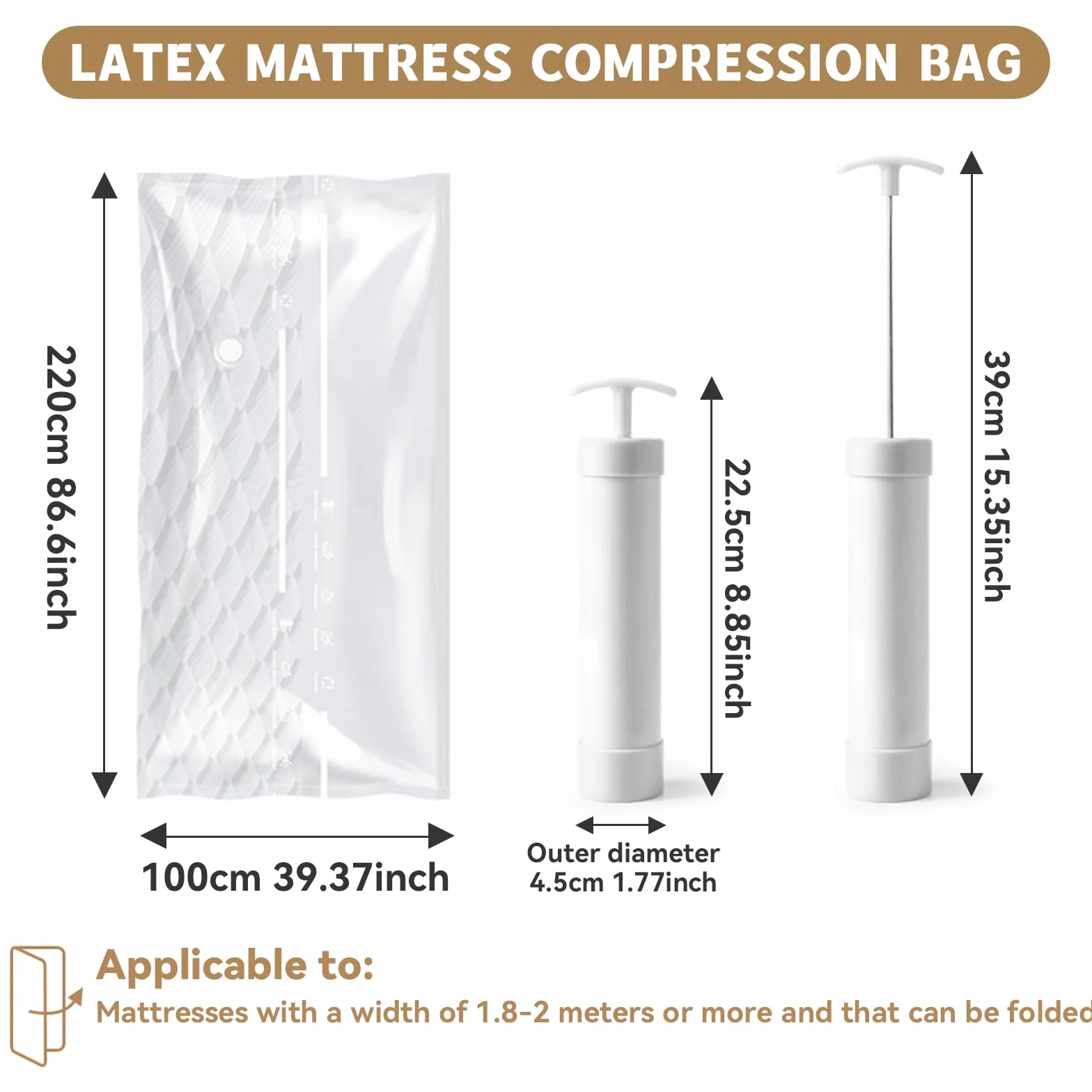 Torba próżniowa Materac 220 x 100 cm, przezroczysta próżniowa odzież z pompką próżniową, wielokrotnego użytku torba na materac nadaje się na kołdry, koce, przeprowadzki, podróże