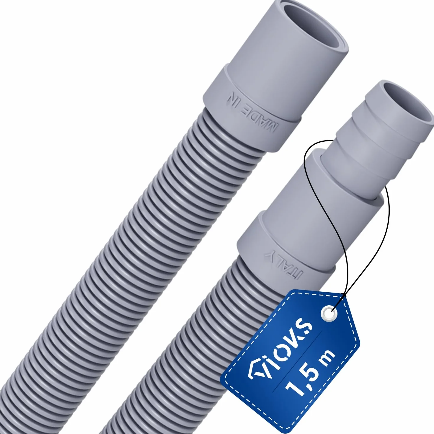 VIOKS Wąż odpływowy do pralki, przedłużacz 1,5 m, prosty/prosty, Ø 19 mm, do zmywarki i pralki, węża odpływowego, zmywarki