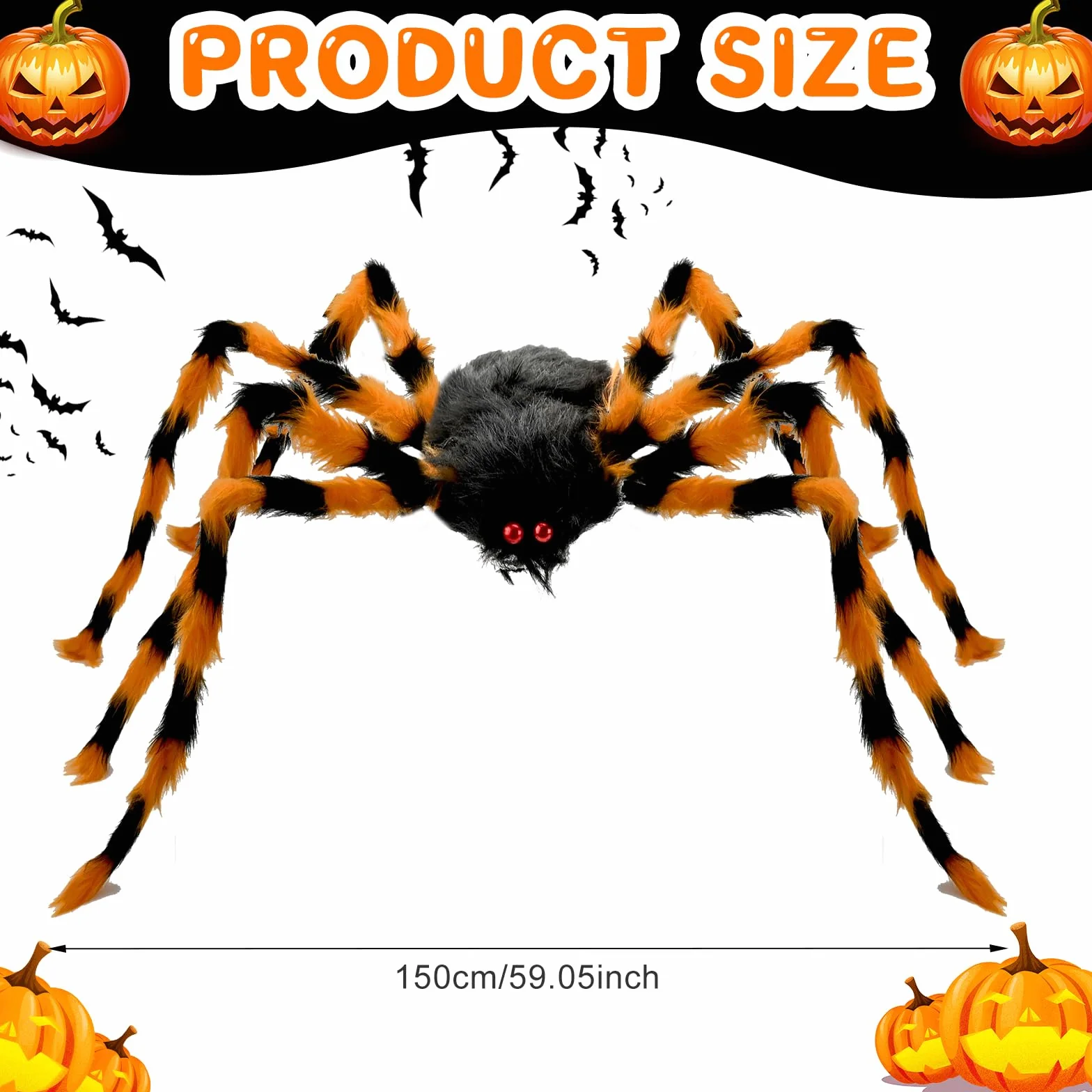 TSLBW Halloweenowy gigantyczny pająk, 150 cm, sztuczny pająk, duży, realistyczny pająk, straszny włochaty pająk, dekoracja na Halloween, ogród, cmentarz, nawiedzony dom, dekoracje (czarny i