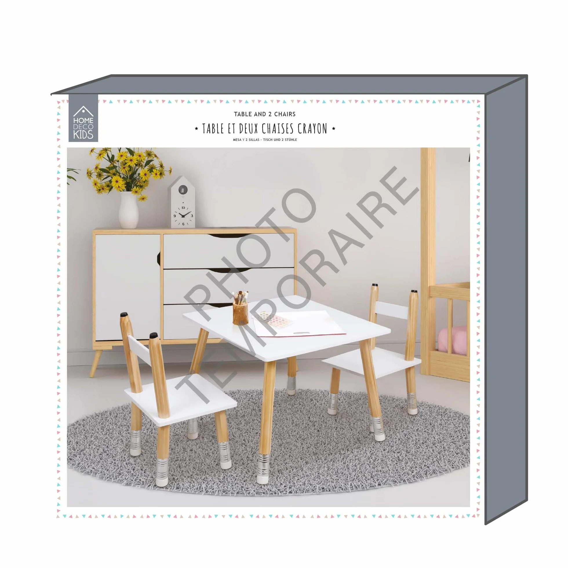 HOME DECO KIDS HD6740 Stół i 2 Krzesła Meble dziecięce Biały Drewno Fushia 55x42x55 cm