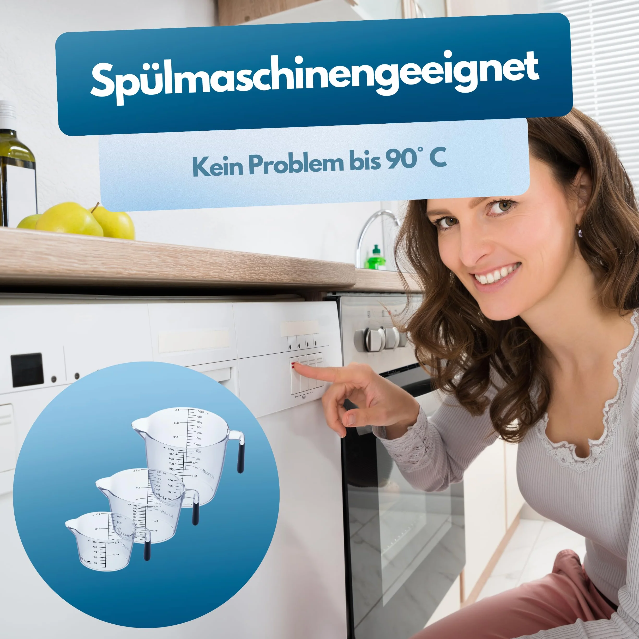 Panteer Zestaw kubków z miarką – 3 sztuki (1 l, 500 ml, 250 ml) – nie zawierają BPA, odporne na wysokie temperatury i nadają się do mycia w zmywarce do naczyń do 90°C – akcesoria kuchenne i do