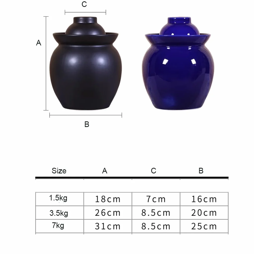 Ceramiczny słoik na ogórki z pokrywkami, tradycyjny chiński porcelanowy garnek na ogórki, ceramiczny garnek do fermentacji z pokrywką z uszczelką wodną, garnek do kiszenia kapusty(Niebieski-1,5 kg