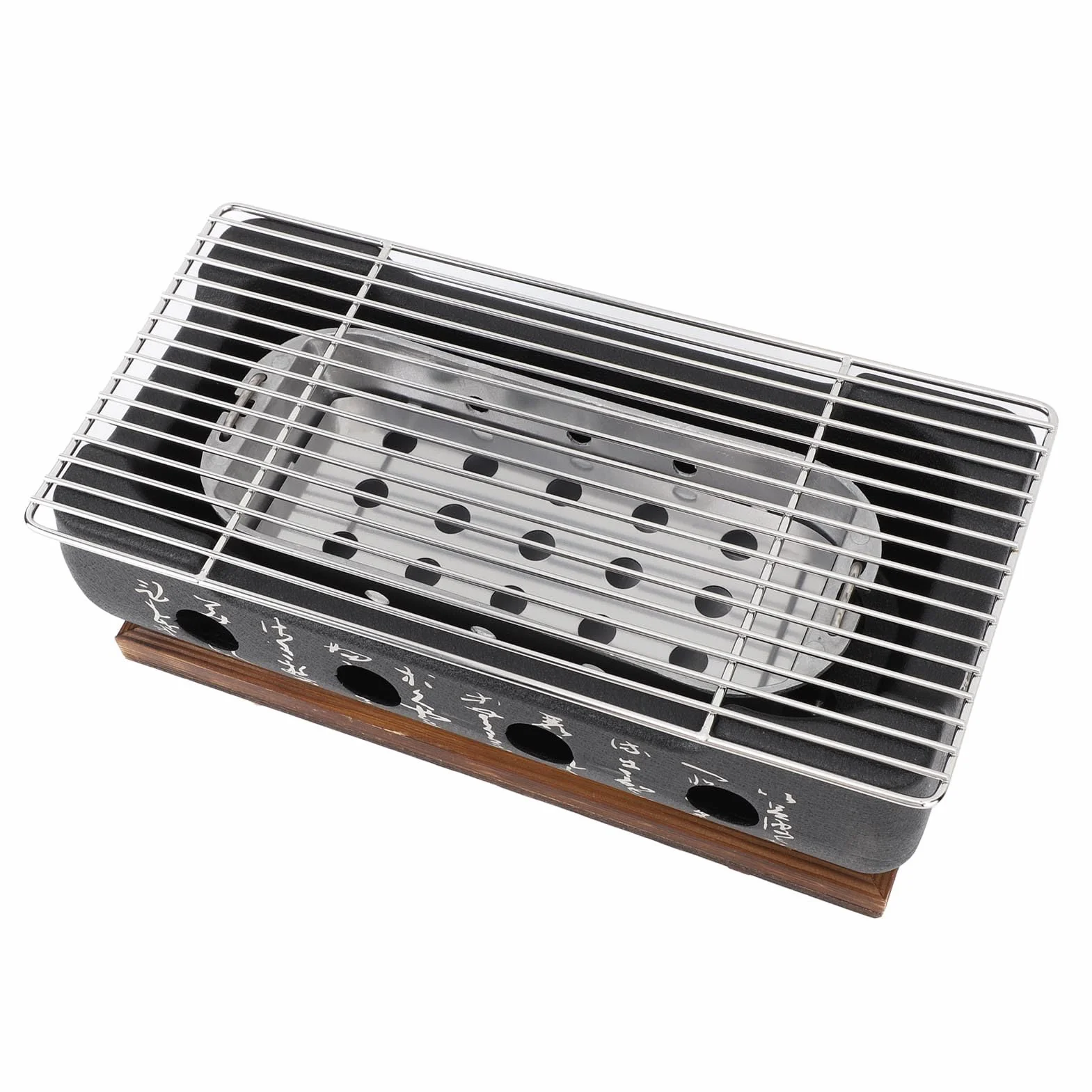 Przenośny Grill na Węgiel Drzewny w Stylu Japońskim Szybko Nagrzewająca się Płyta Druciana ze Stopu Aluminium na Spotkania Rodzinne, Kemping - Stop Aluminium, Drewno Kompozytowe (XL)