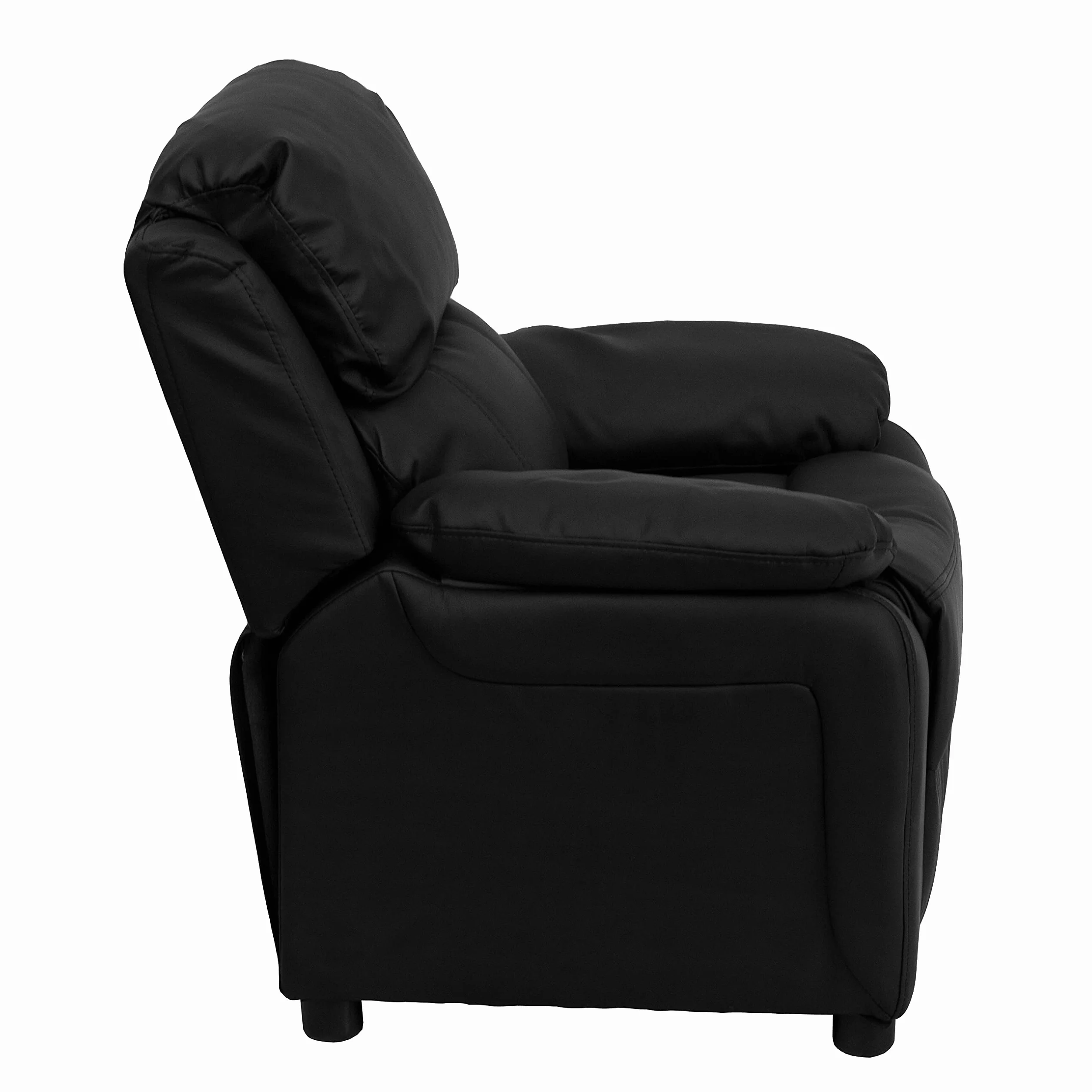 Flash Furniture Deluxe Wyściełany współczesny fotel dziecięcy z podłokietnikami do przechowywania, skórzany, czarny, 66,04 x 53,34 x 53,34 cm