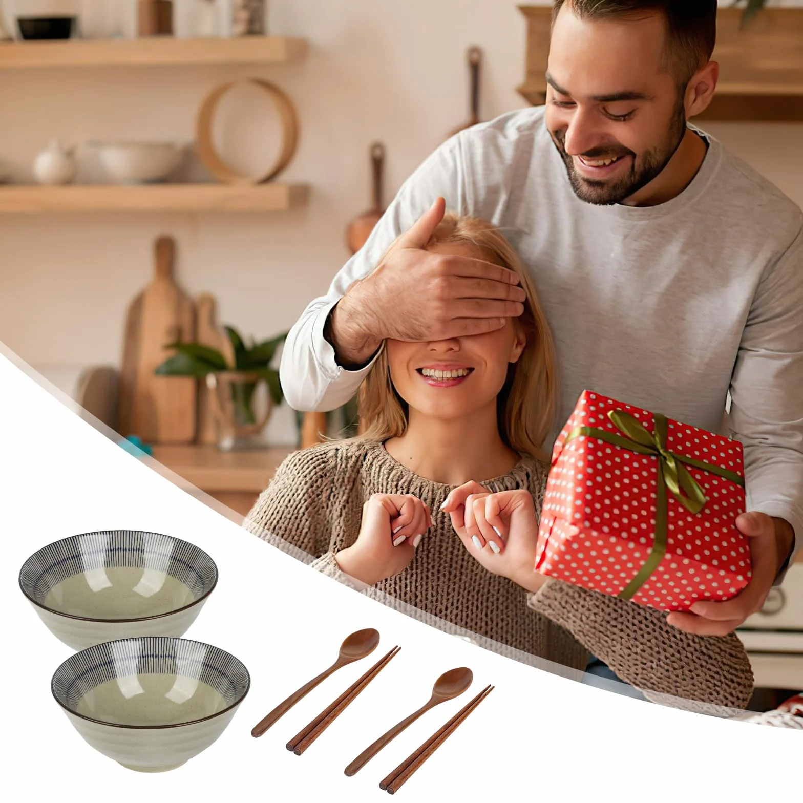 Buumin Zestaw 2 ceramicznych porcelanowych misk do ramenu, makaronu, zup, pho, saładek, przekąsek, płatków śniadaniowych