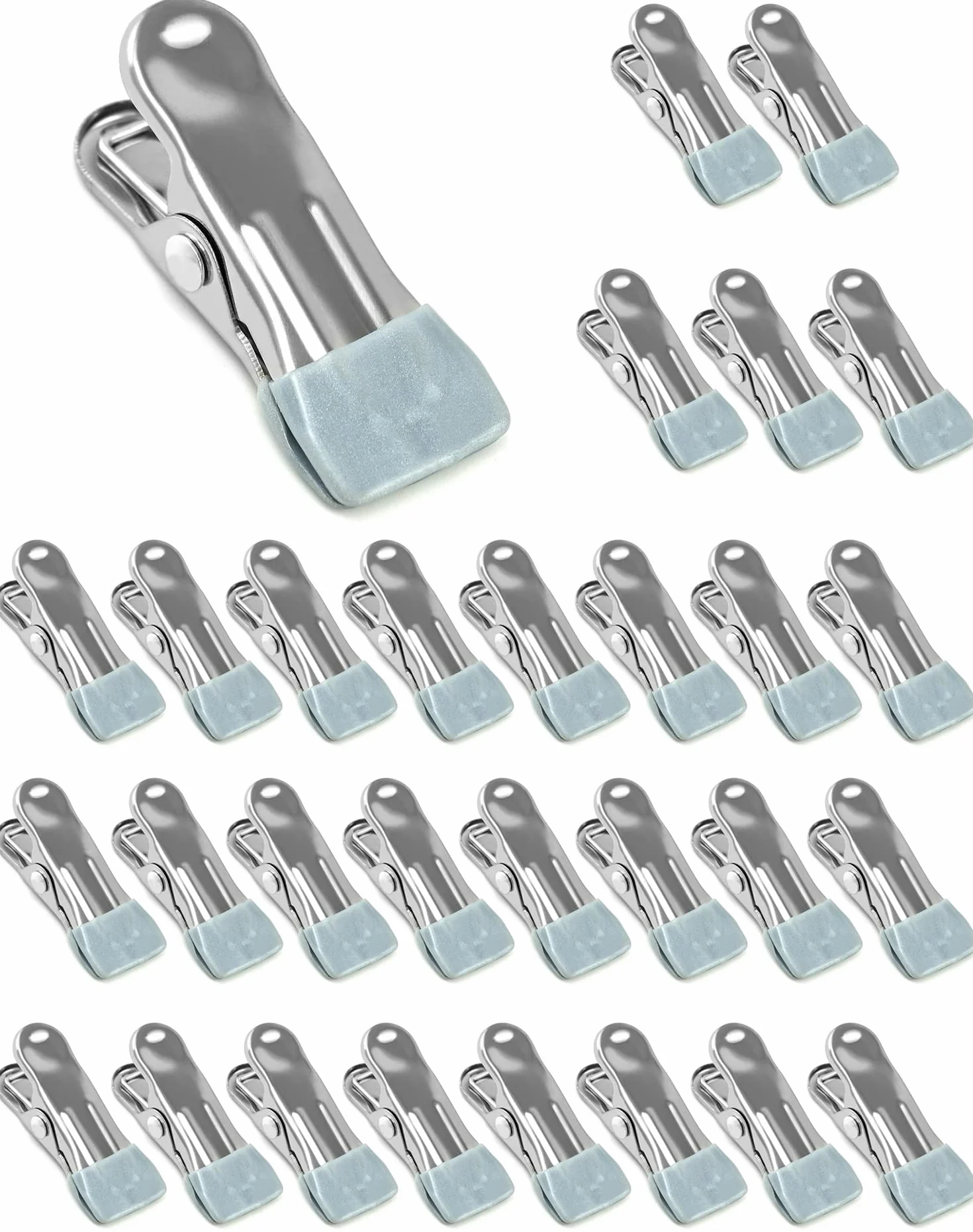 QWORK® 30 szt. Klamerki do bielizny ze stali nierdzewnej bez znaku, antypoślizgowe klipsy do skarpet, butów, ręczników, plombowania żywności, zdjęć (szary)