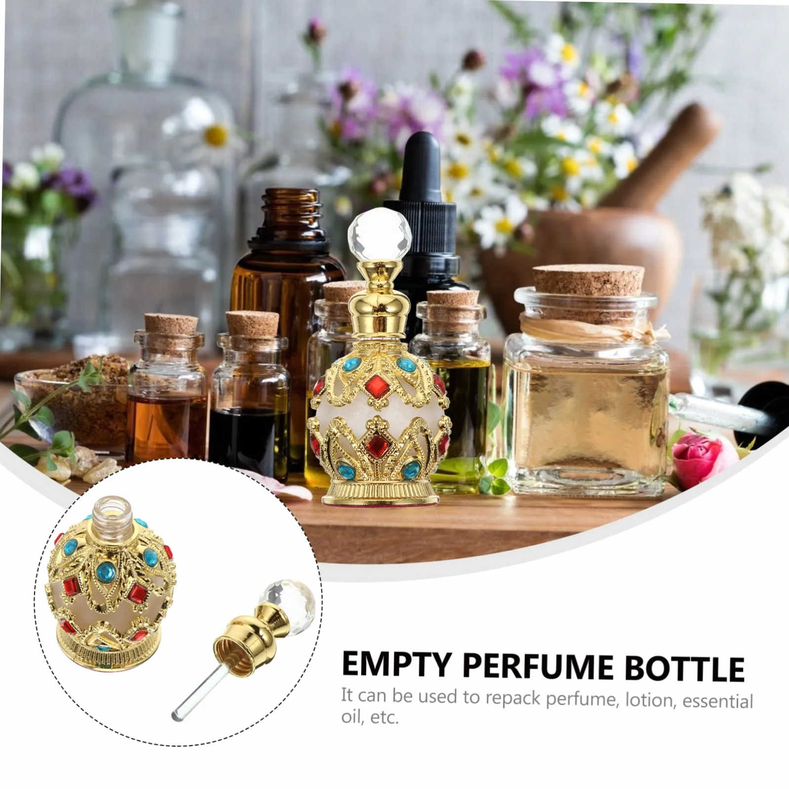 Mipcase Elegancki Złoty Flakon Perfum Pusty Szklany Wkład Diamentowy Do Ponownego Napełnienia