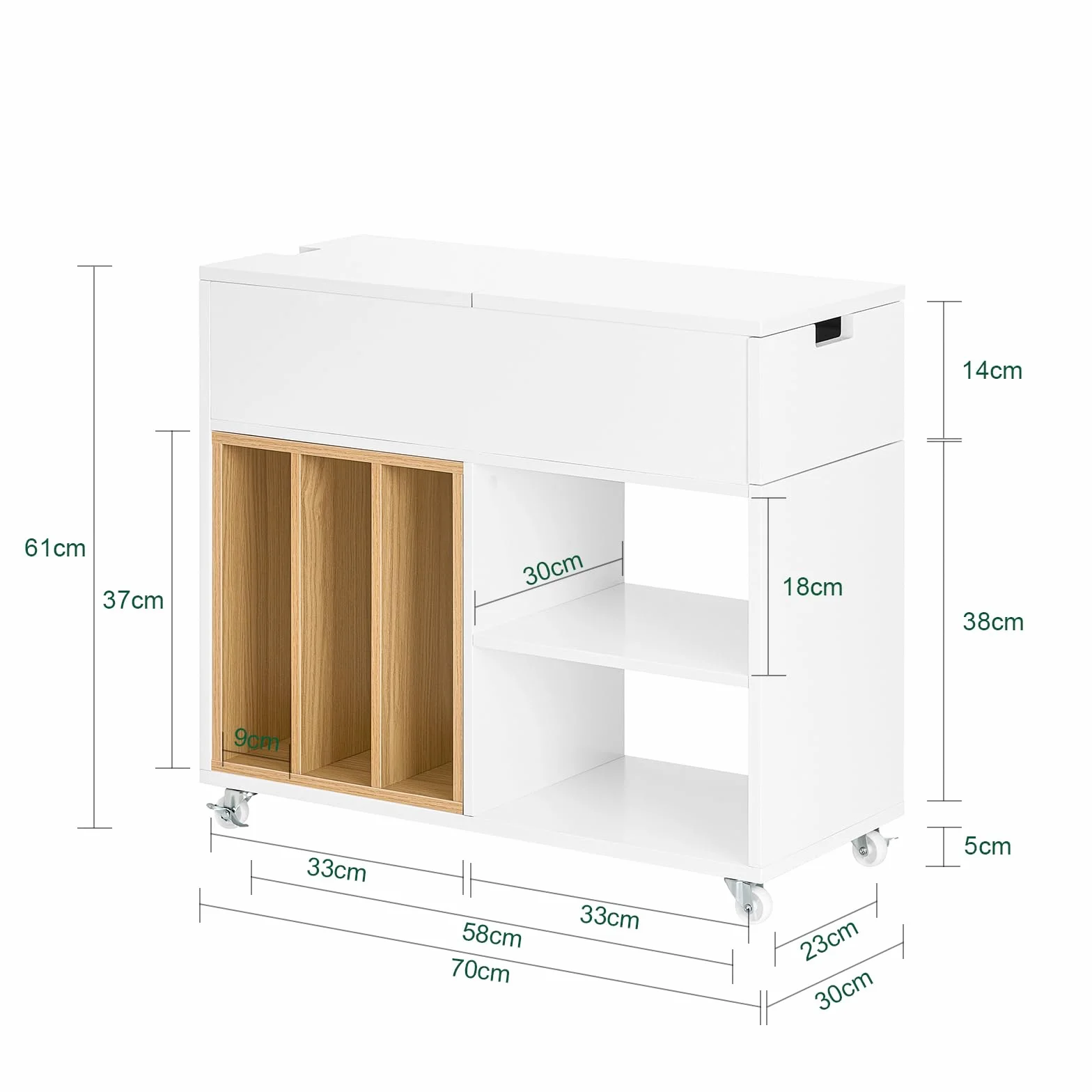 SoBuy FBT134-W szafka na akta i dokumenty, na drukarce, 4 kółka, biały, wymiary: ok. 30 x 61 x 70 cm