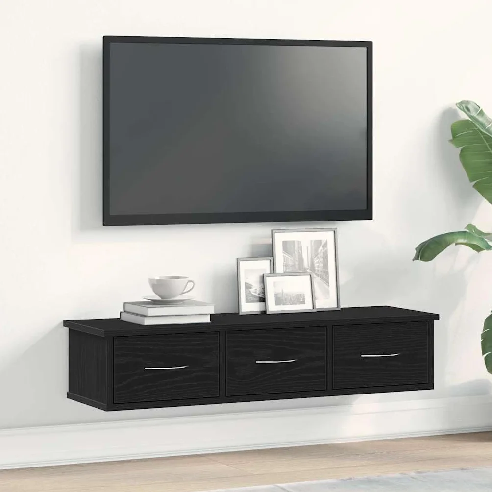 vidaXL Szafka ścienna, czarny dąb, 88x26x18,5 cm, szafka na TV, szafka wisząca, szafka z szufladami, szafki na TV, szafki wiszące, szafki z szufladami
