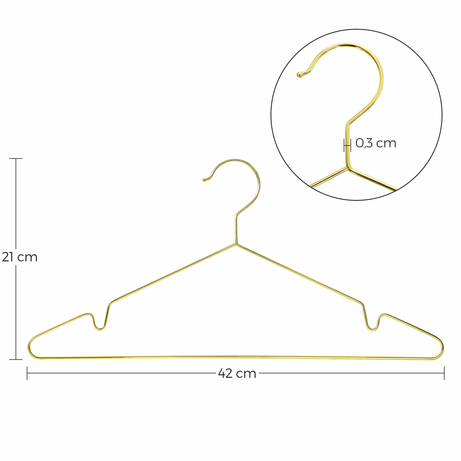 SONGMICS wieszaki na ubrania z metalu, 20 szt., stylowe chromowane, odporne na korozję, nie zajmują dużo miejsca, 42 cm długości, złote, CRI044G01