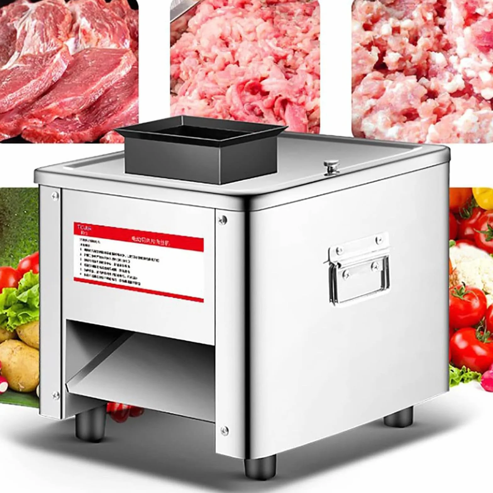 Krajalnica do mięsa Handlowa 850 W Automatyczna Maszyna do krojenia mięsa ze stali nierdzewnej Łatwa do czyszczenia, szerokość 2,5 mm-20 mm Maszyna do cięcia mięsa, 3,5 mm