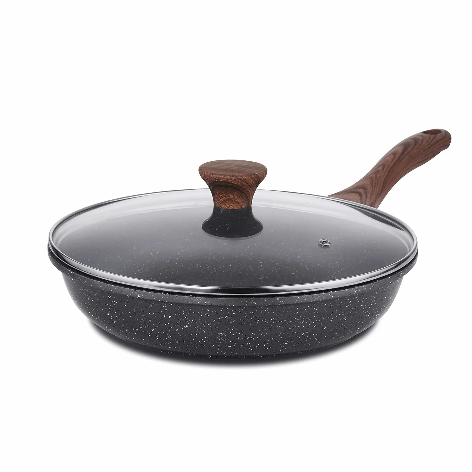 SENSARTE Patelnia nieprzywierająca z pokrywką, 28 cm, powłoka szwajcarskiego granitu, do omletów, zdrowych kamieni, do kuchenek gazowych i indukcyjnych, kompatybilna z płytami PFOA