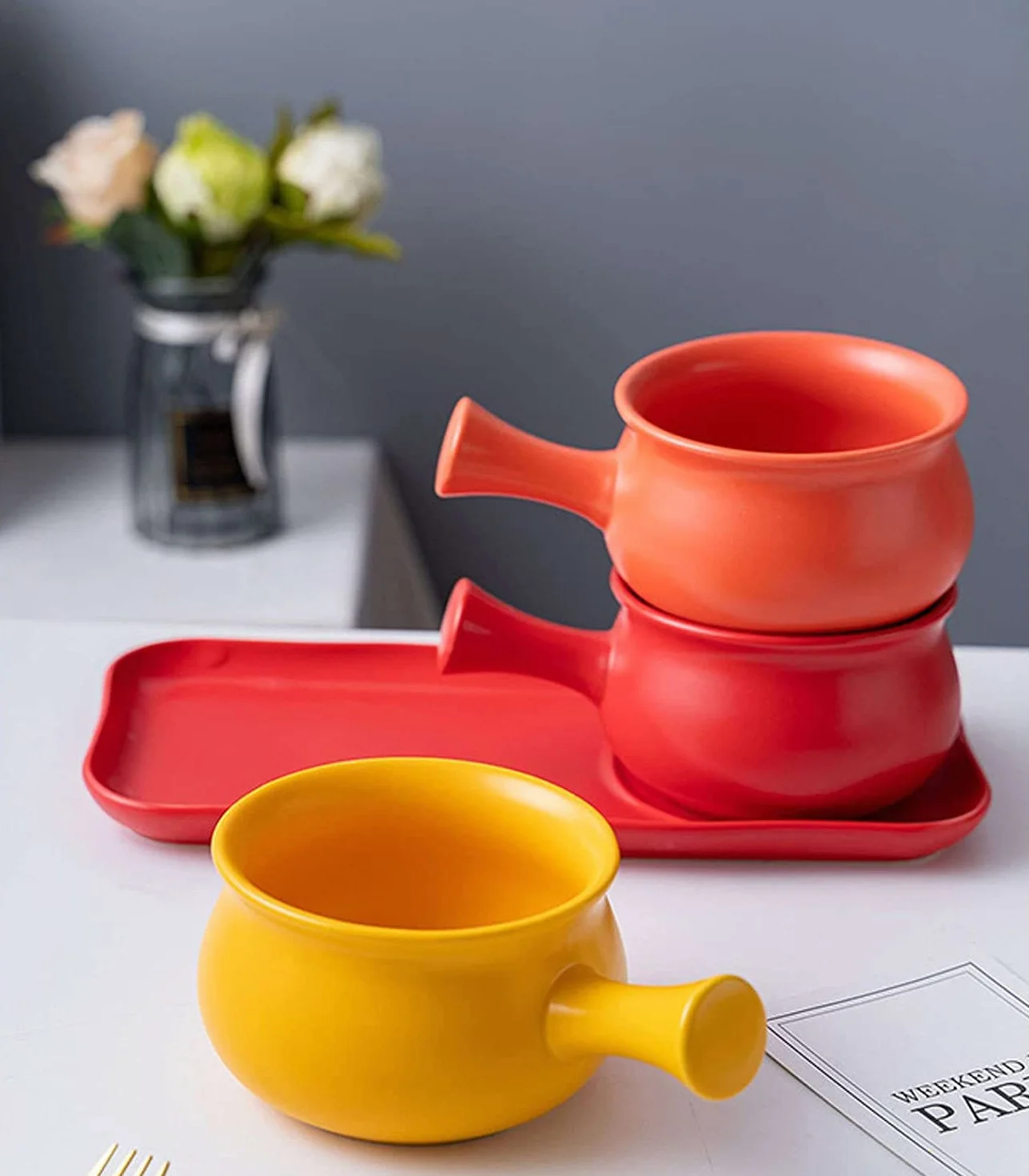 Miska na płatki, miska na zupę, miska na herbatę, francuska miska na zupę cebulową z uchwytem na śniadanie, ceramiczne miski śniadaniowe i zestaw talerzy do płatków owsianych deser owocowy kanapka śni