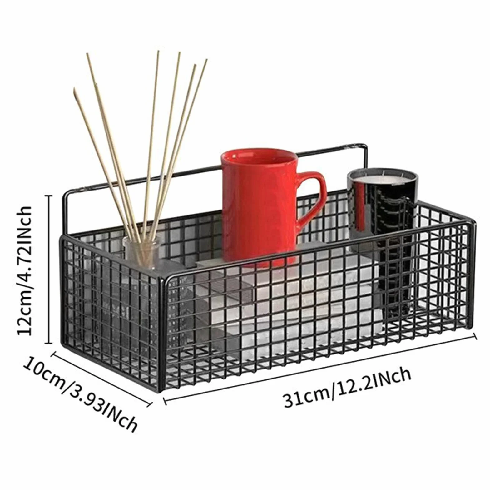 ShowerCaddy, Wall Mounted Iron Storage Shelf for Bathroom & Kitchen, No Drilling Basket Rack with Adhesive Backing for Toiletries Spices Sink Cleaning or ShowerWall Use
