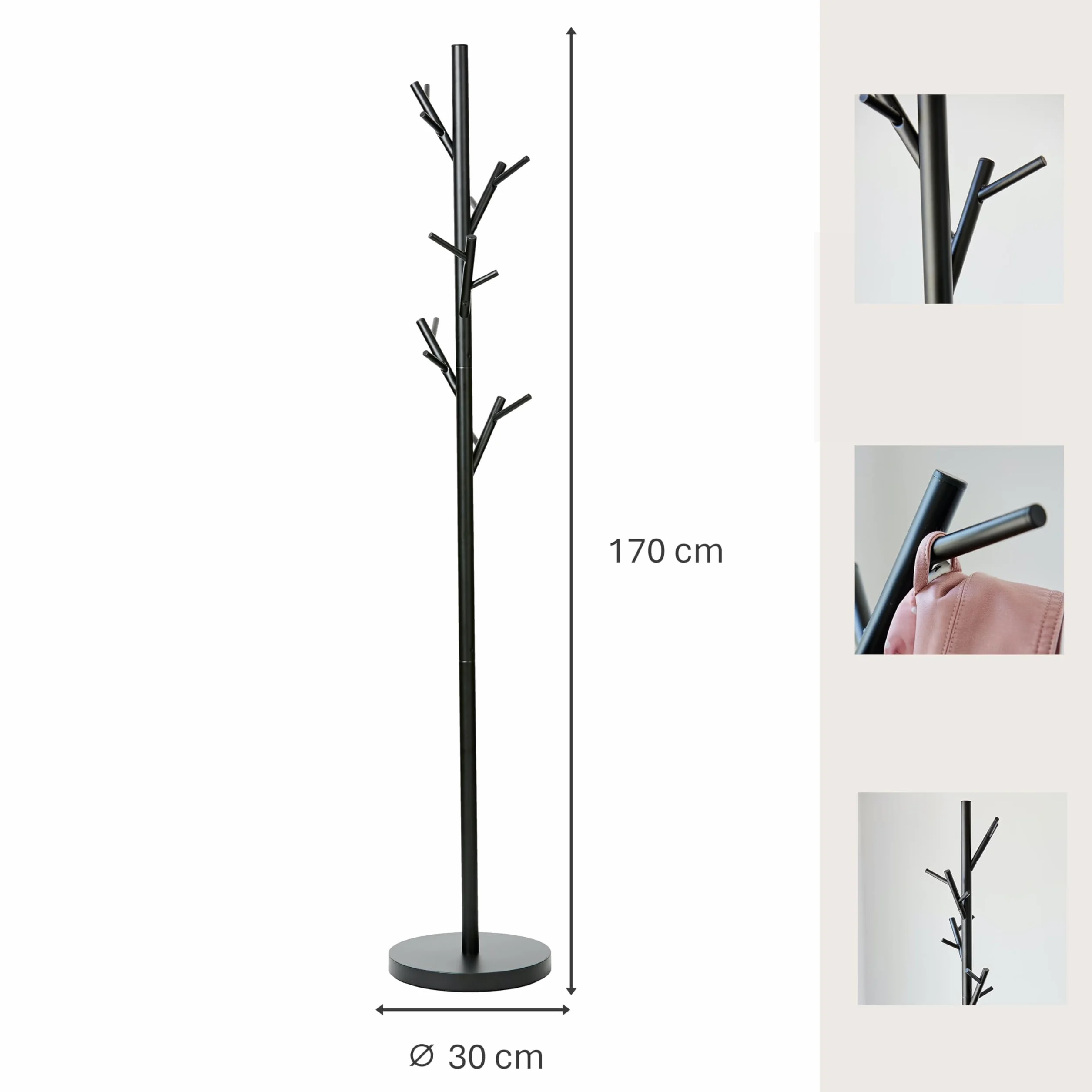 LOVE IT STORE IT Loft wieszak garderobiany z metalu – nowoczesny stojak na kurtkę do korytarza, sypialni, biura – 170 cm wysokości, stabilny – matowy czarny