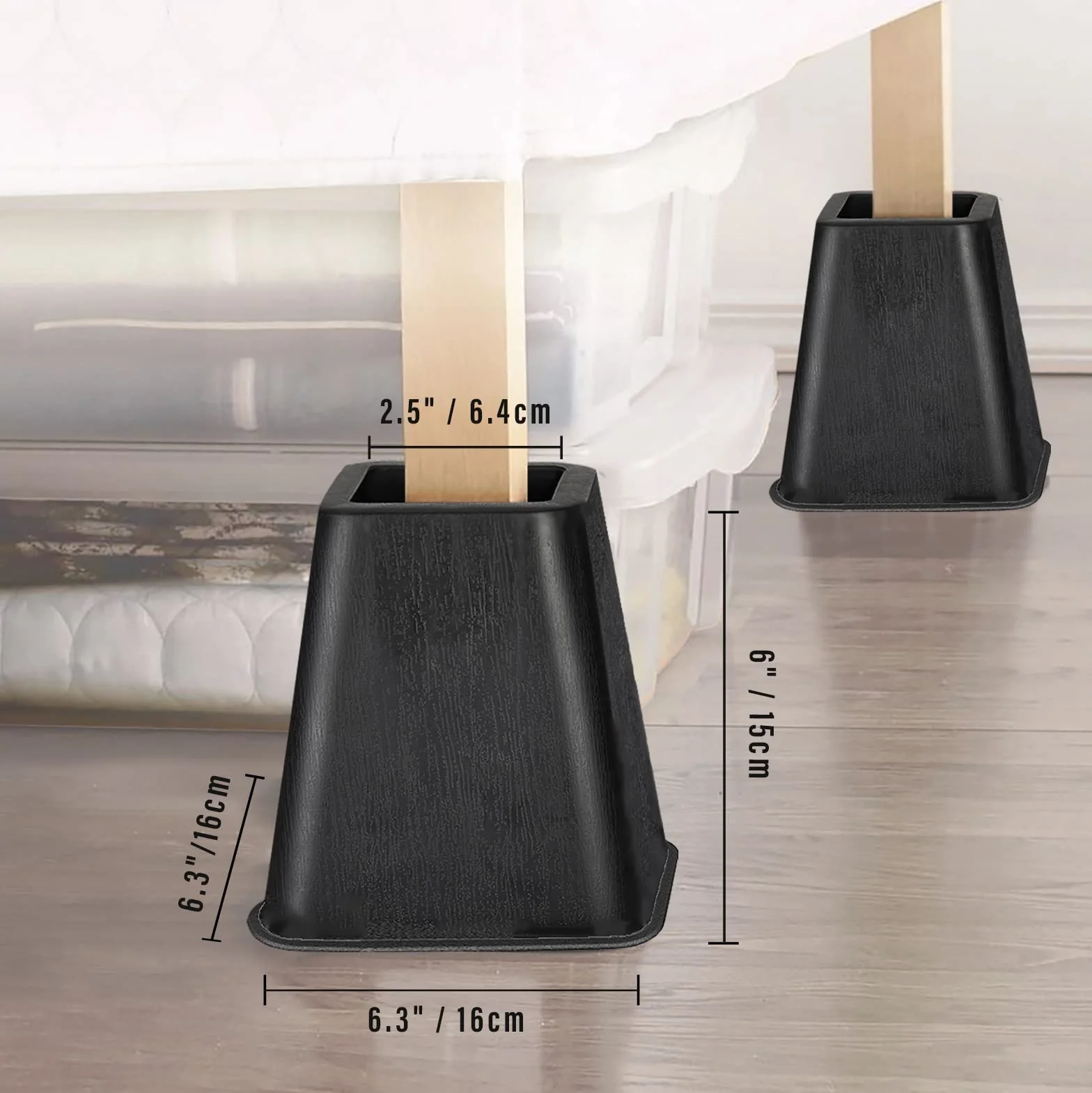 Lufia Podstawki do Mebli 15 cm Heavy Duty - Podnośniki do Łóżek, Sofy, Stołu, Krzesła lub Biurka, Zestaw 4 Sztuki (Czarny)