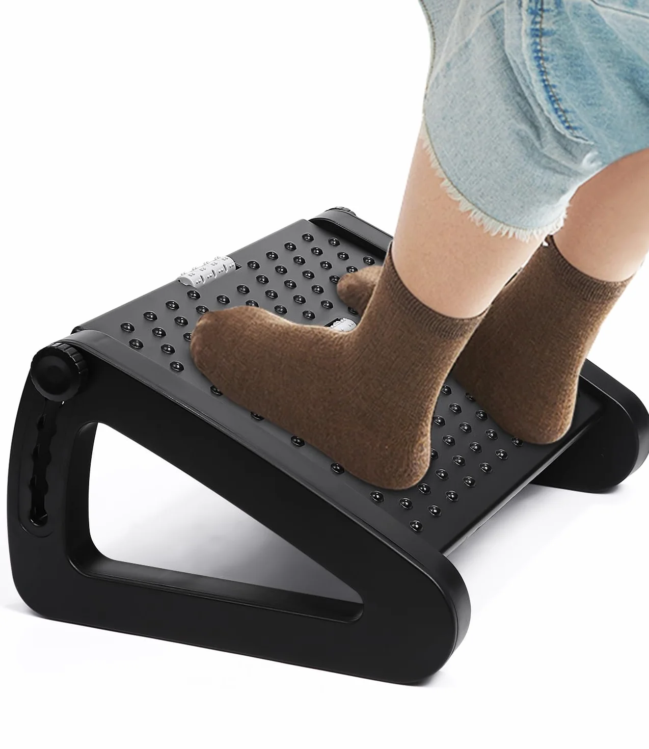 Regulowany podnóżek,Ergonomiczny podnóżek z 6 Regulowaną wysokością i kątem, antypoślizgowy stołek do domu, biura i podróży, użyteczny pod biurkiem