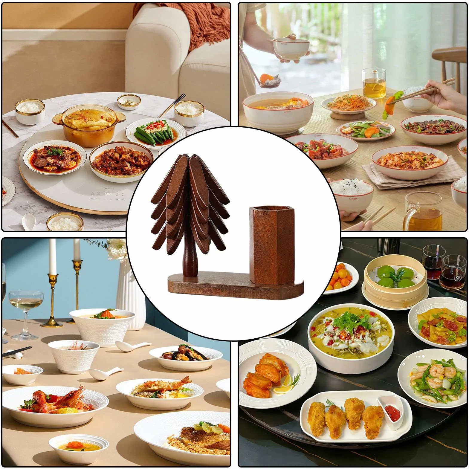 Drewniana Podkładka Termiczna Drzewo Z Pochwytem Na Sztućce Naturalny | Naturalne Podkładki Pod Napoje Drzewo do Gorących Garnków i Naczyń Kuchnia Salon Biuro Restauracja Bar