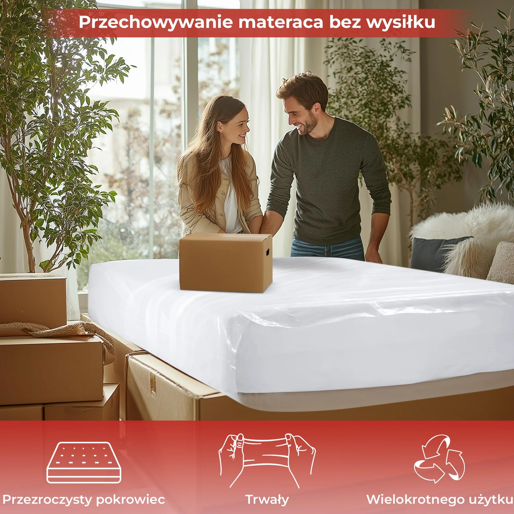 Utopia Home Pokrowiec Na Materac Do Przeprowadzki - 150 x 200 x 30 cm, Trwałe i Wodoodporne Plastikowe Pokrowiec Na Materac Do Przechowywania, Pyłoszczelny Torba Do Materac Przechowywania