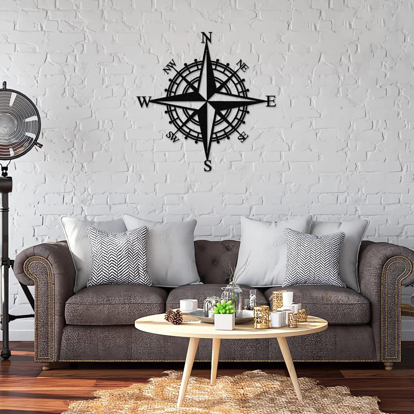 43cm Czarny Metalowy Kompas Dekoracyjny, Wall Art, do Dekoracji Ścian Pokój Dzienny, Biuro, Weranda, Ogród, Patio, Dekoracja Domu
