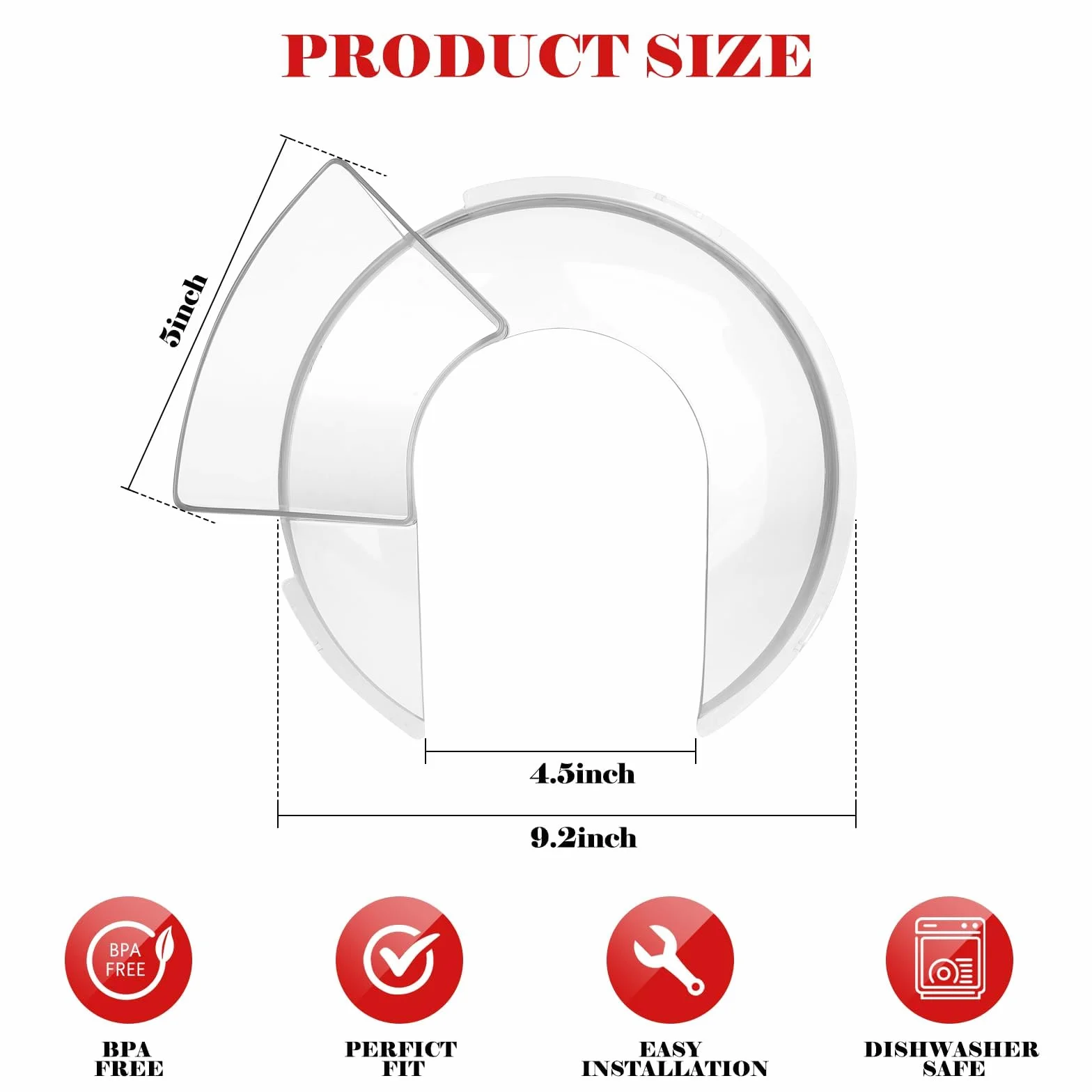 Osłona misy kompatybilna z KitchenAid 4,5–5 QT Tilt-Head – przezroczysta pokrywa przeciw pryskaniu,pasuje do mis ze stali nierdzewnej,bezpieczne dopasowanie,nadaje się do zmywarki